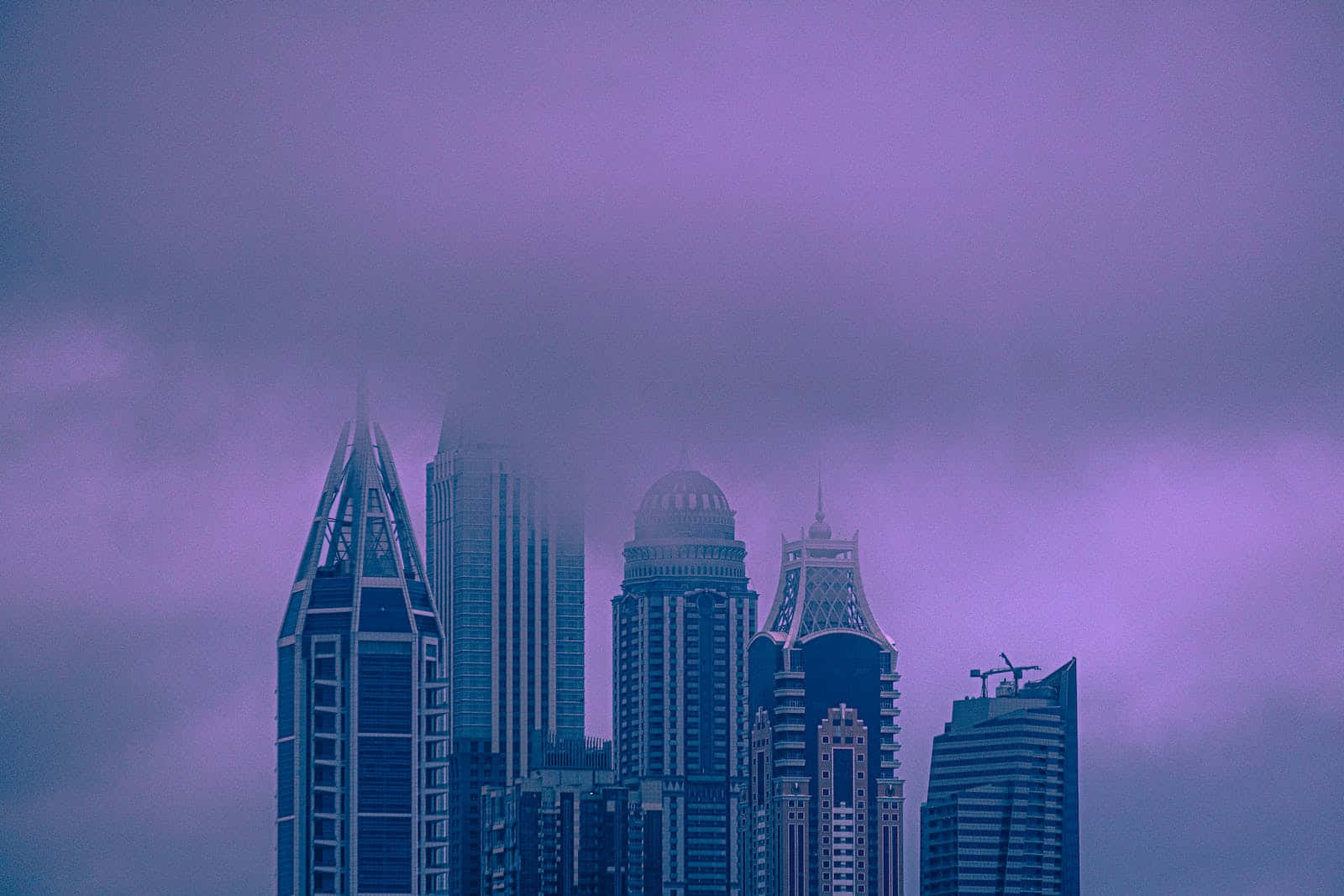 San Francisco skyline, fog, misty purple clouds, HD Desktop Wallpaper