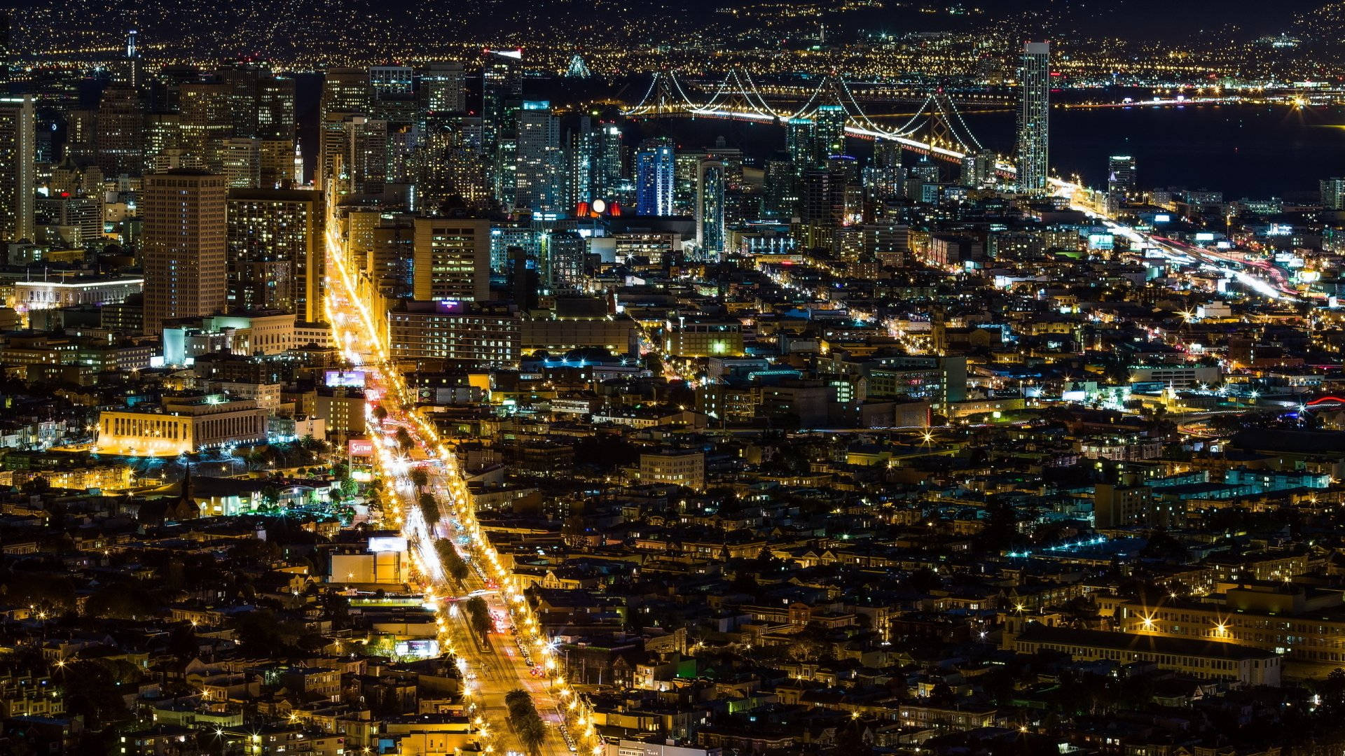 San Francisco HD, Night, Aerial night view, Full HD Desktop Wallpaper