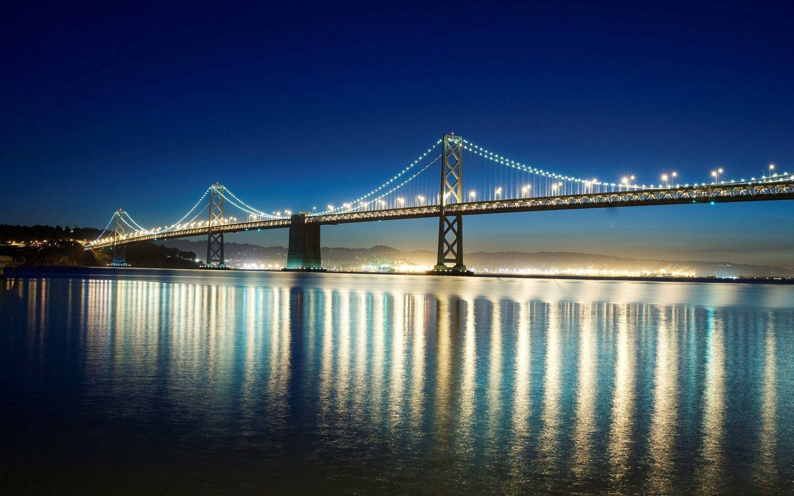 San Francisco, suspension bridge, warm lights, HD Desktop Wallpaper