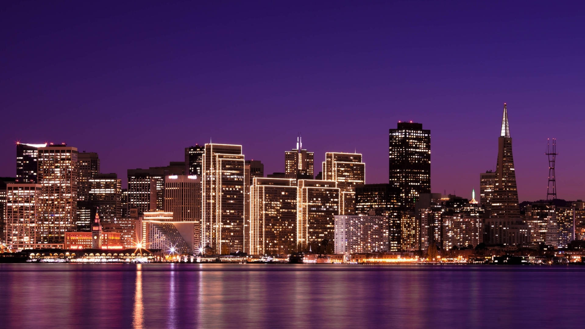 San Francisco, city skyline, twilight, Full HD Desktop Wallpaper