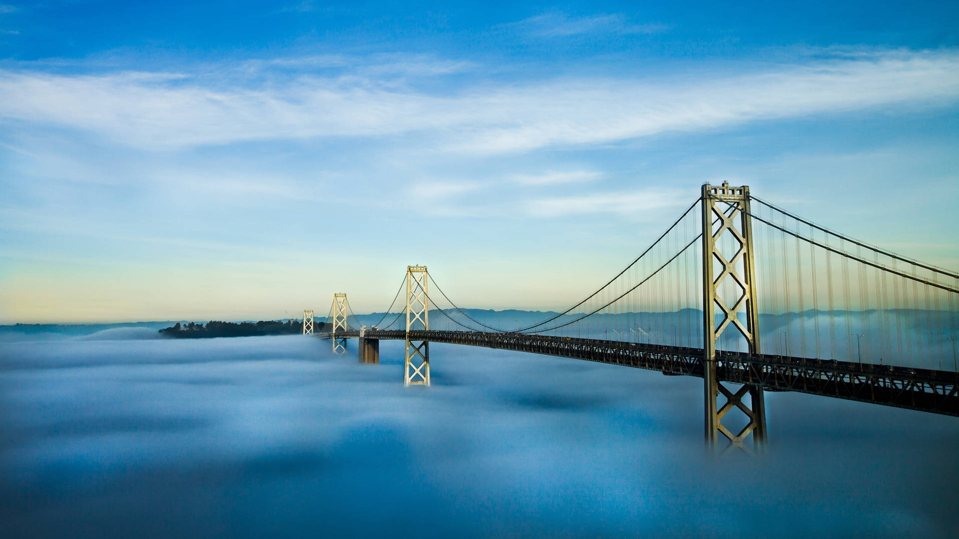 San Francisco, suspension bridge, sea of mist, Full HD Desktop Wallpaper