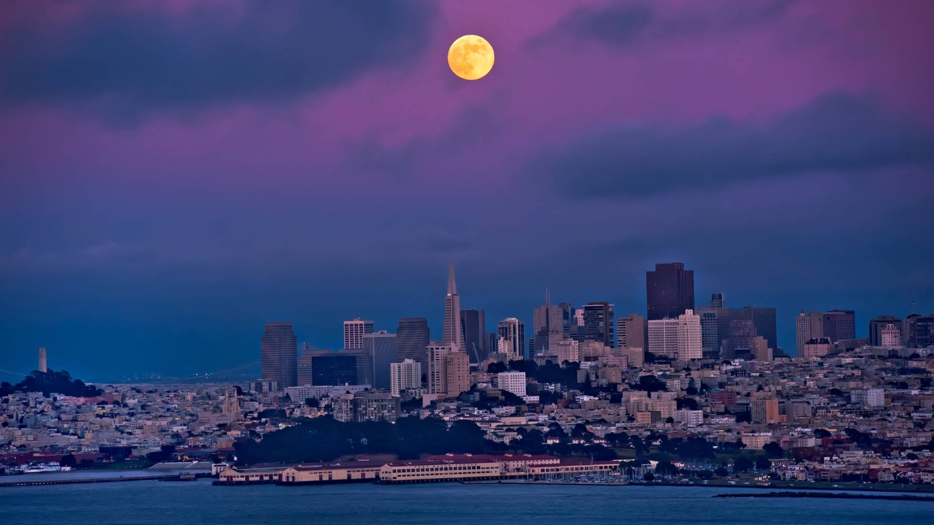 San Francisco skyline, Sunset, twilight, Full HD Desktop Wallpaper