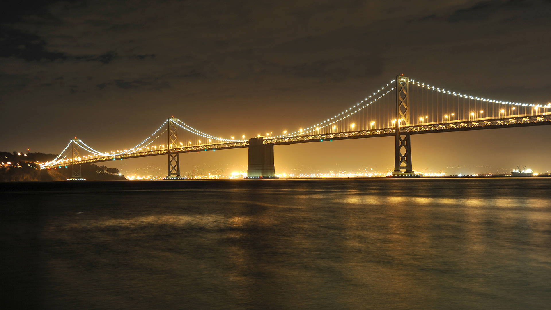 Golden Skyline San Francisco, suspension bridge, warm lights, Full HD Desktop Wallpaper
