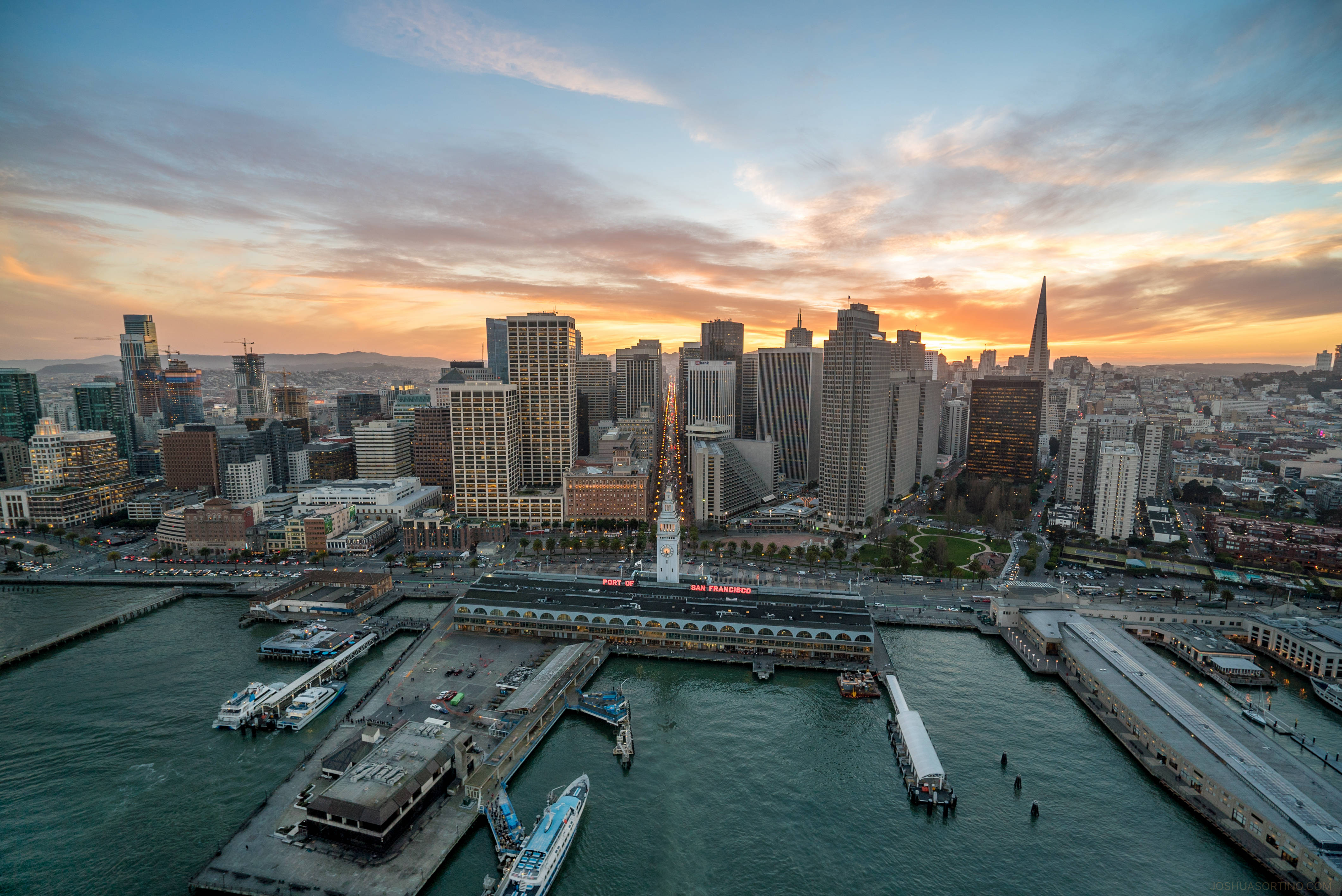 San Francisco, sunset, golden clouds, 4K Desktop Wallpaper