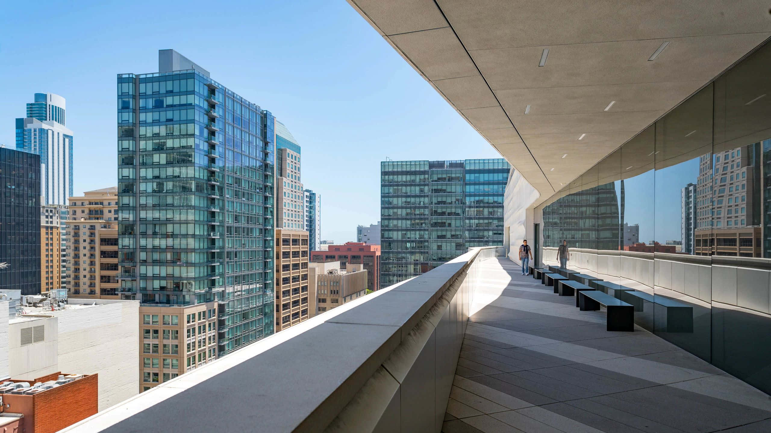 San Francisco Museum Of Modern Art, rooftop walkway, glass, 2K Desktop Wallpaper