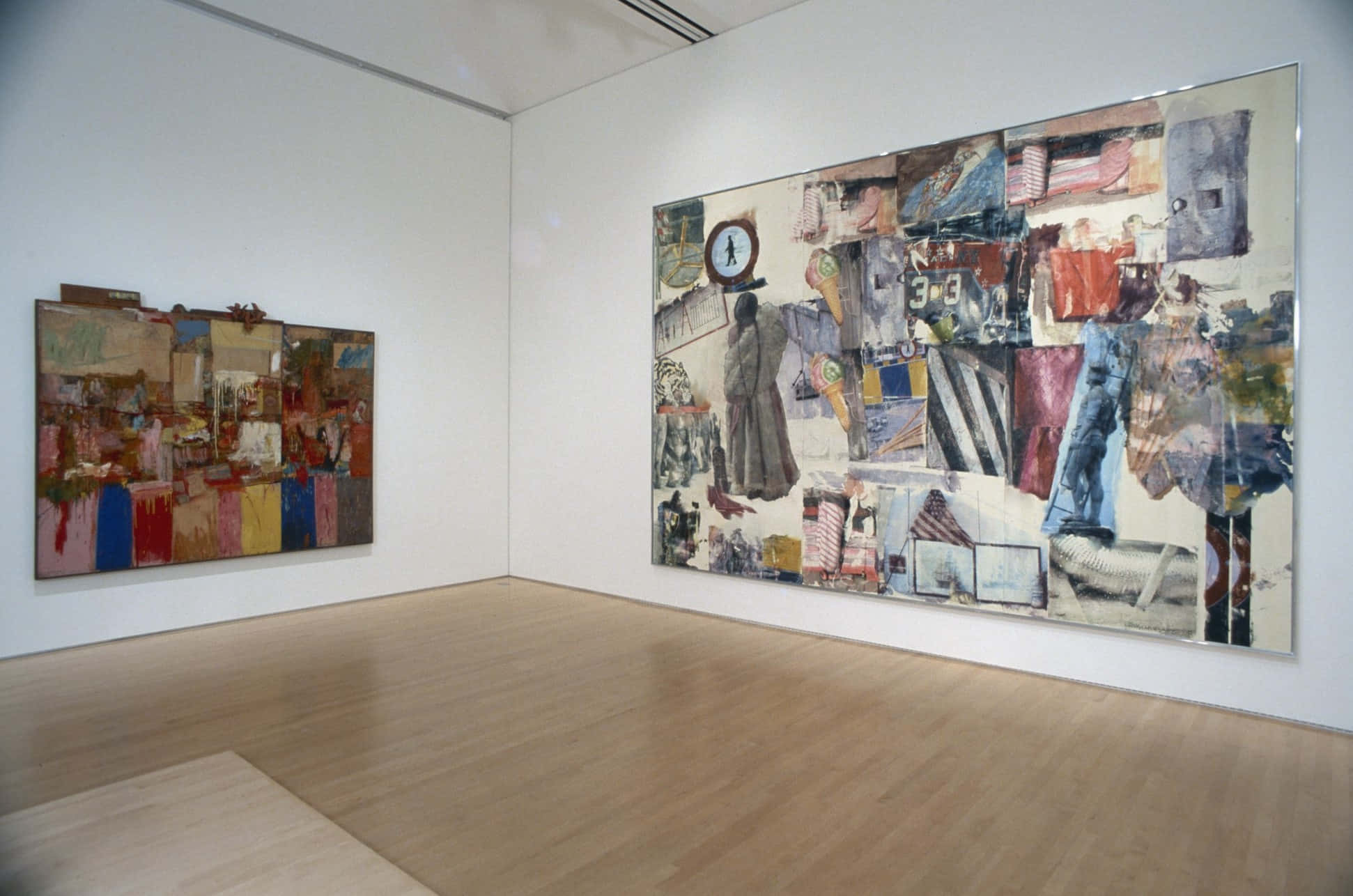 San Francisco Museum Of Modern Art, abstract collage paintings, white gallery walls, Full HD Desktop Wallpaper
