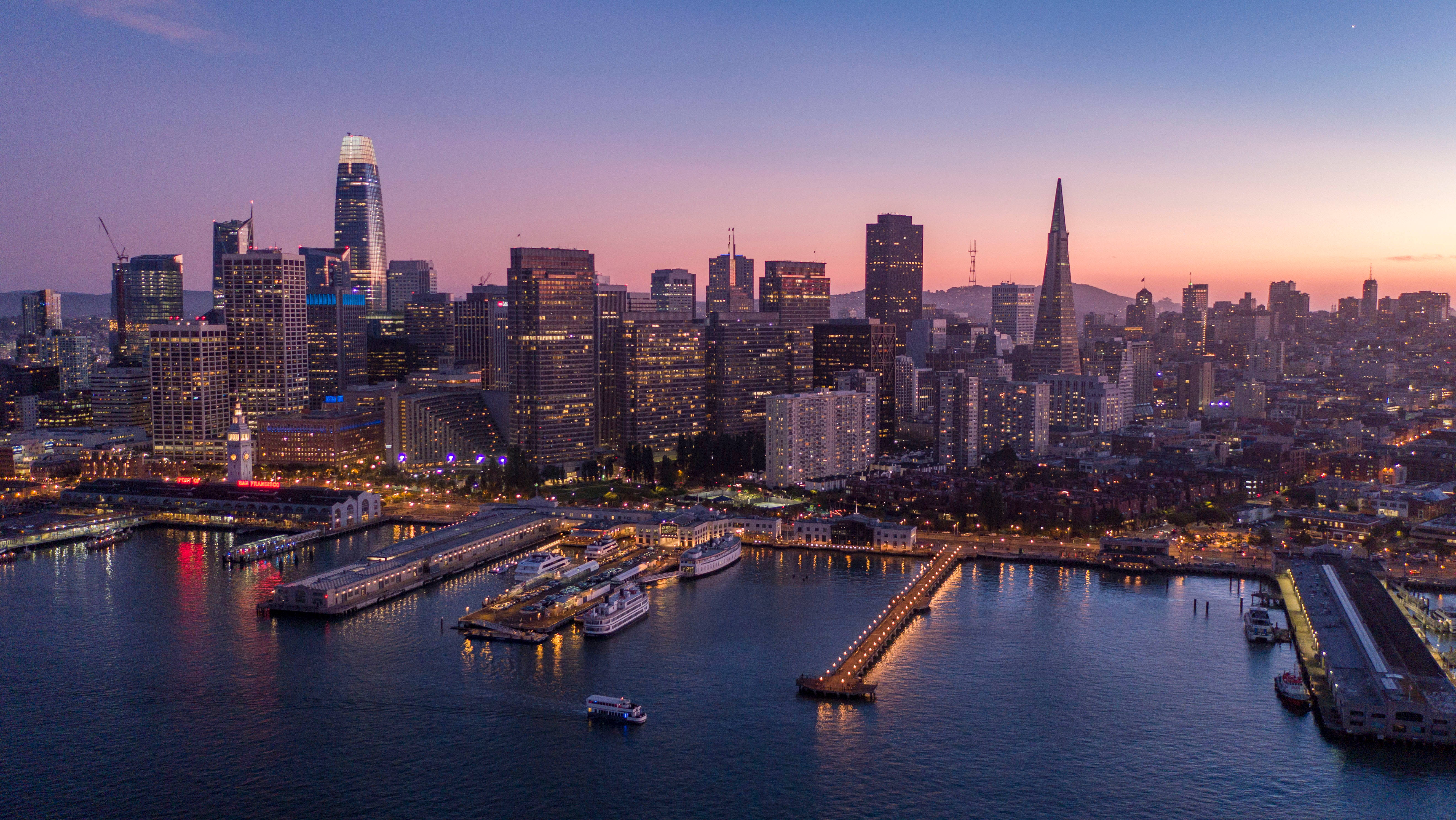 San Francisco Skyline, bay, dusk, 5K Desktop Wallpaper