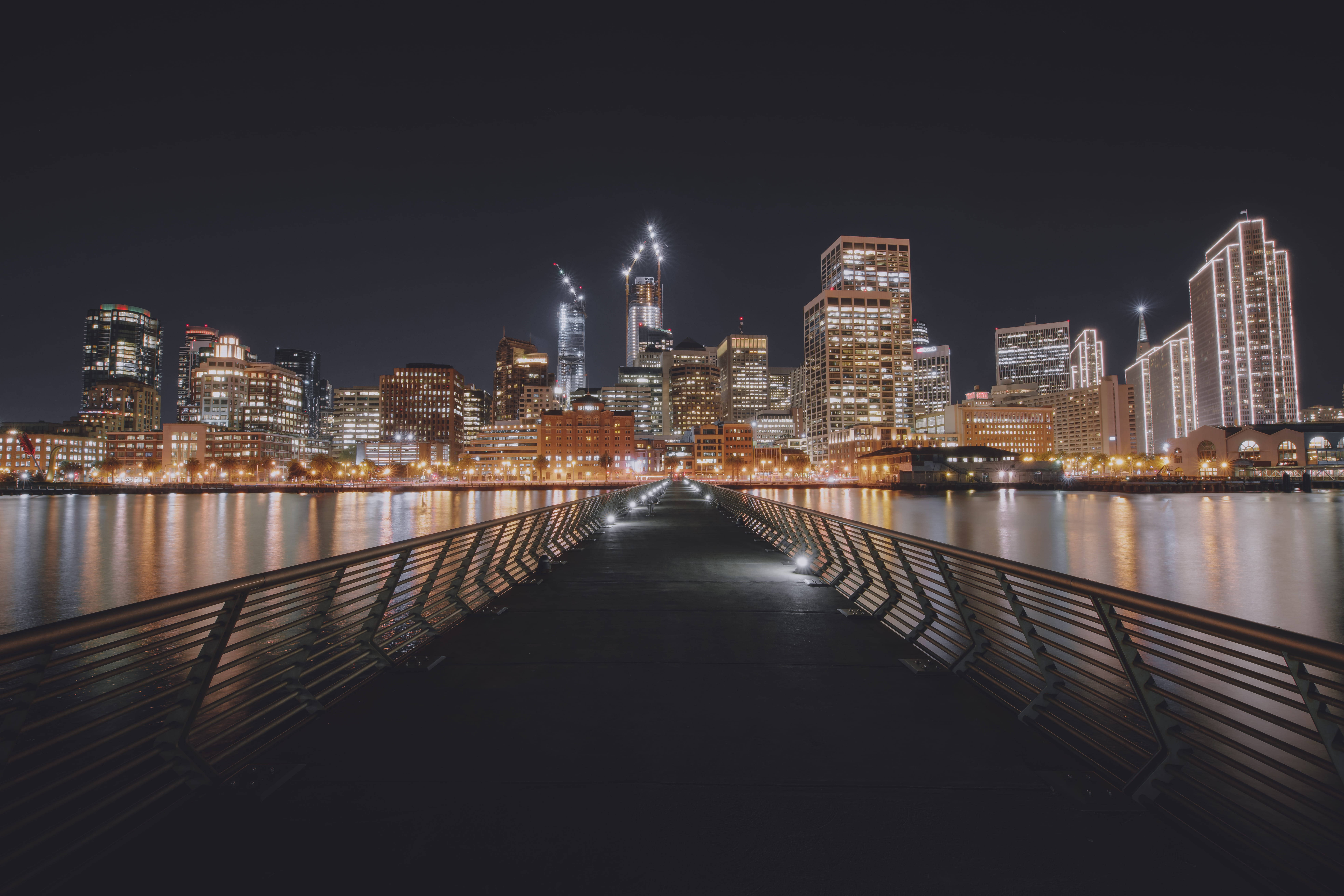 San Francisco Skyline, footbridge, night, 8K Desktop Wallpaper