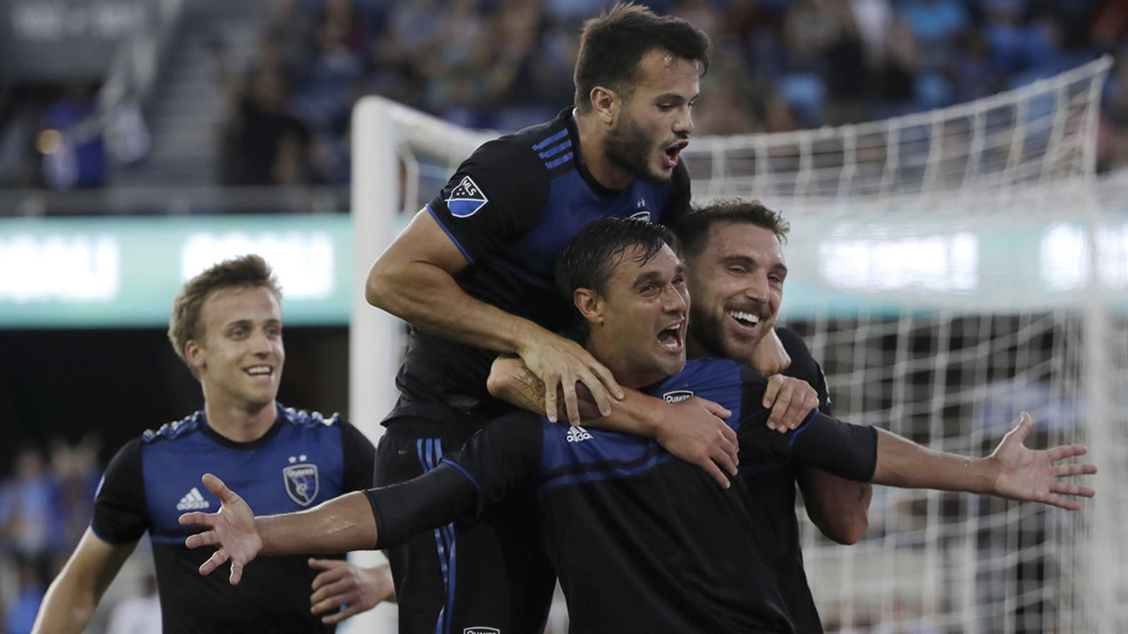 San Jose Earthquakes, blue jerseys, white net, HD Desktop Wallpaper