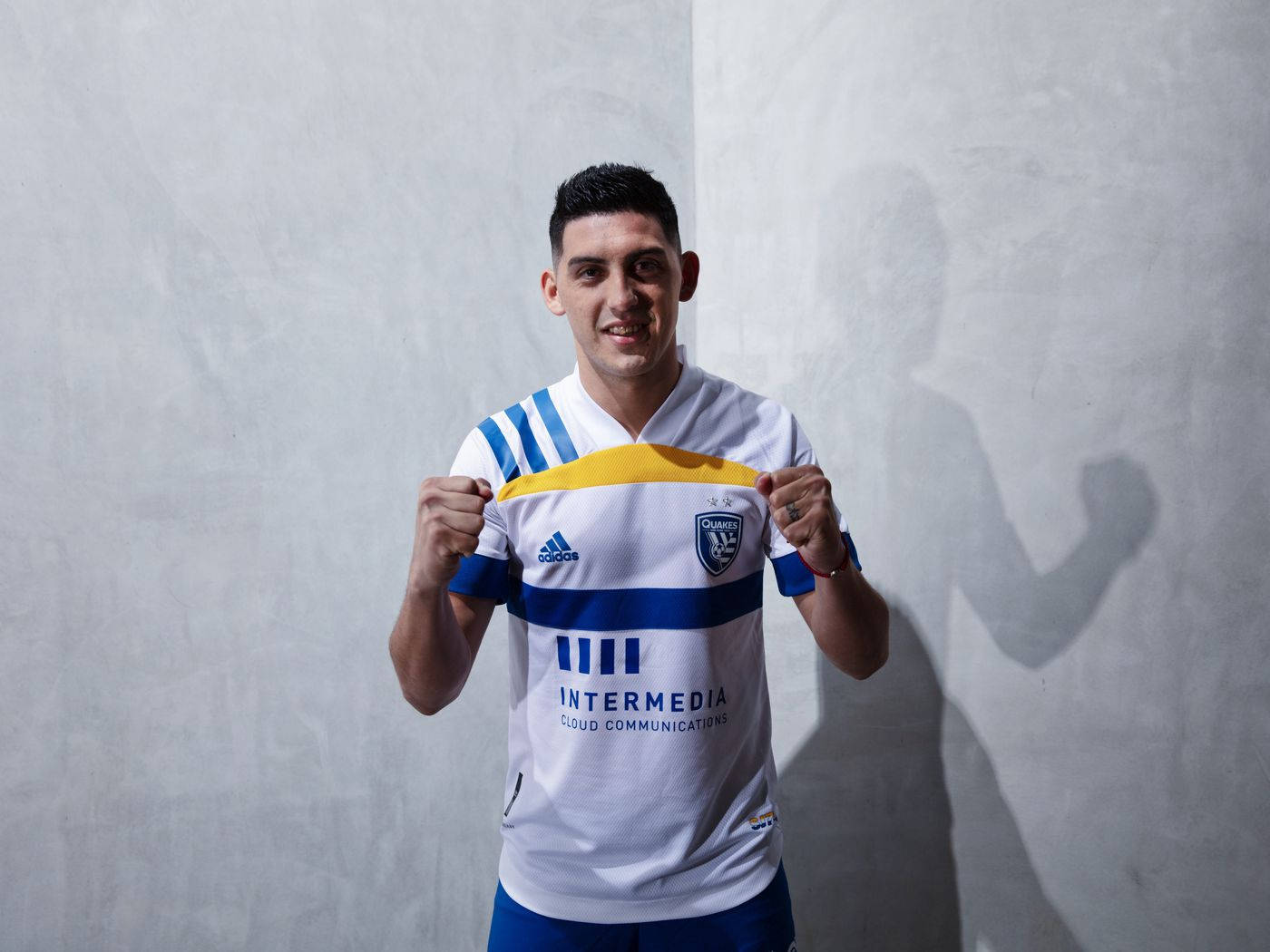 San Jose Earthquakes, secondary jersey, white blue and yellow striped, HD Desktop Wallpaper
