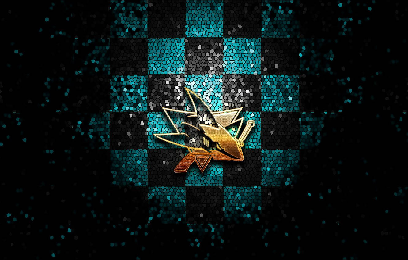 San Jose Sharks, golden shark logo, crossed swords, HD Desktop Wallpaper