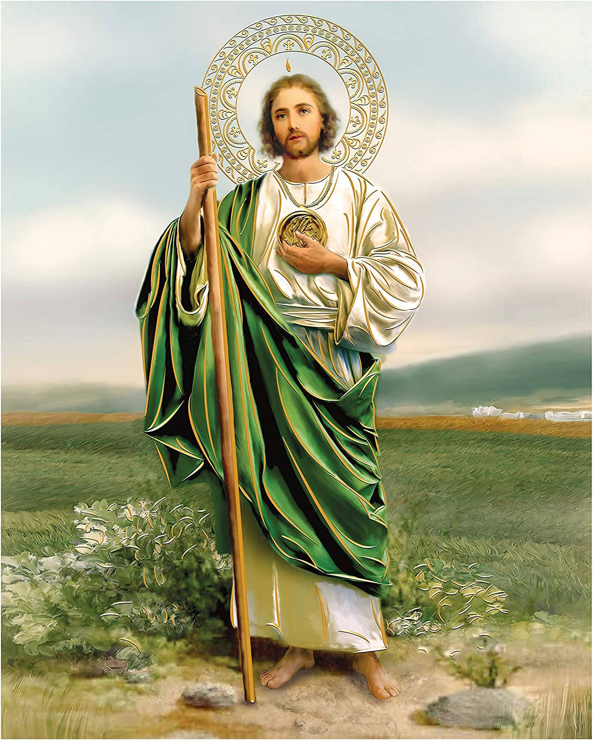 San Judas, golden halo, pastoral field, HD Phone Wallpaper