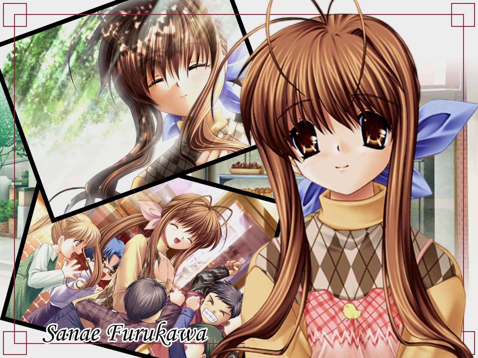 Sanae Furukawa, long brown hair, blue bow, HD Desktop Wallpaper