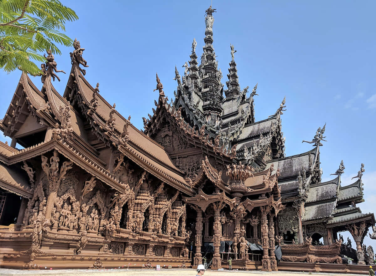 Sanctuary Of Truth, brown and gray architecture, intricately carved wooden temple, SD Desktop Wallpaper