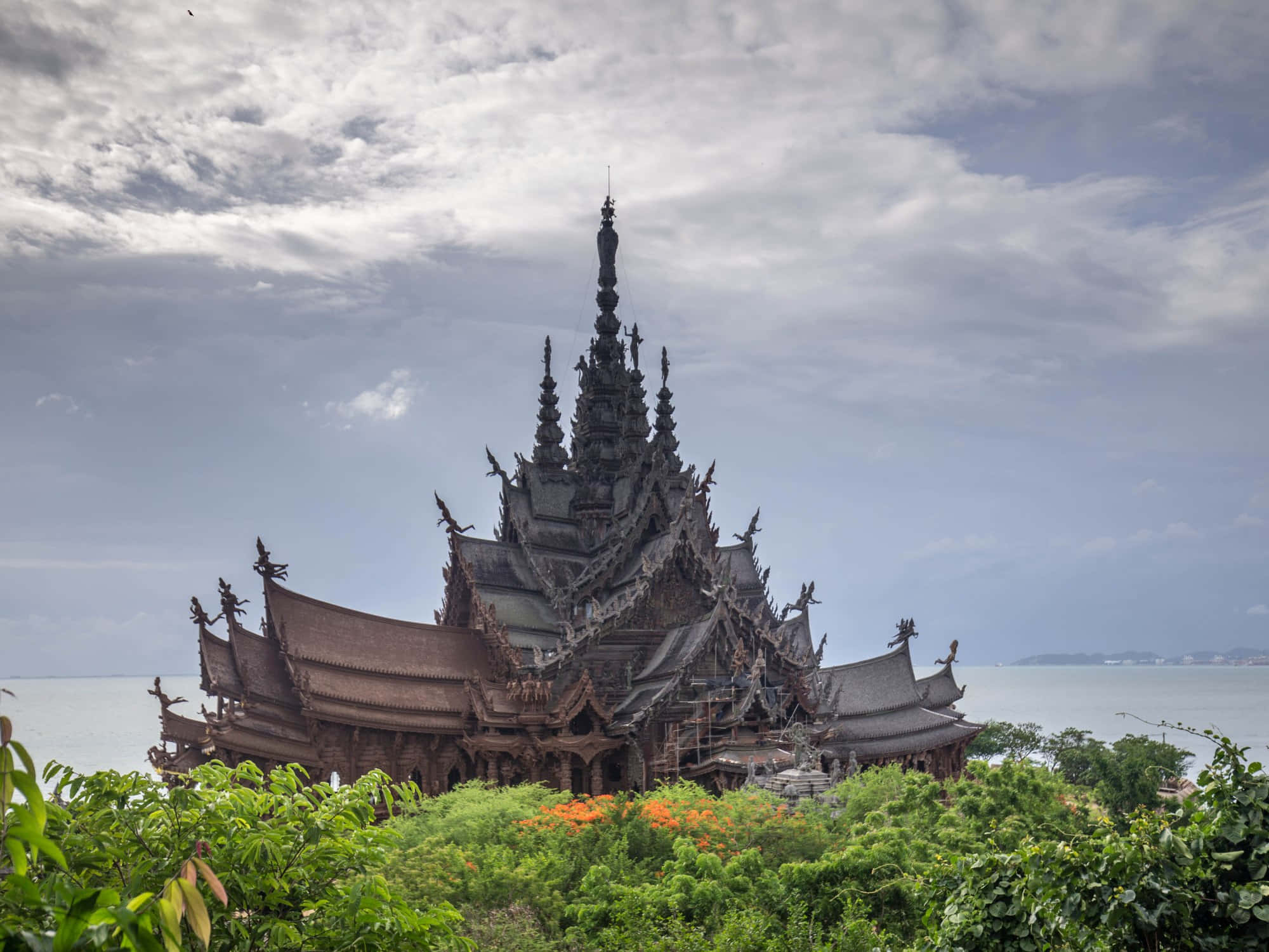 Sanctuary Of Truth, cloudy sky, wooden temple, Full HD Desktop Wallpaper