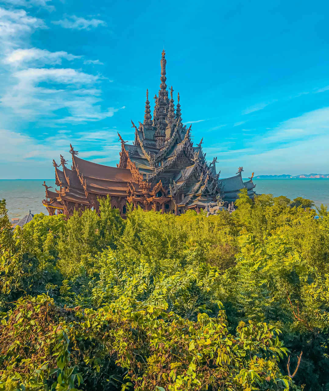 Sanctuary Of Truth, wooden temple, lush green foliage, HD Phone Wallpaper