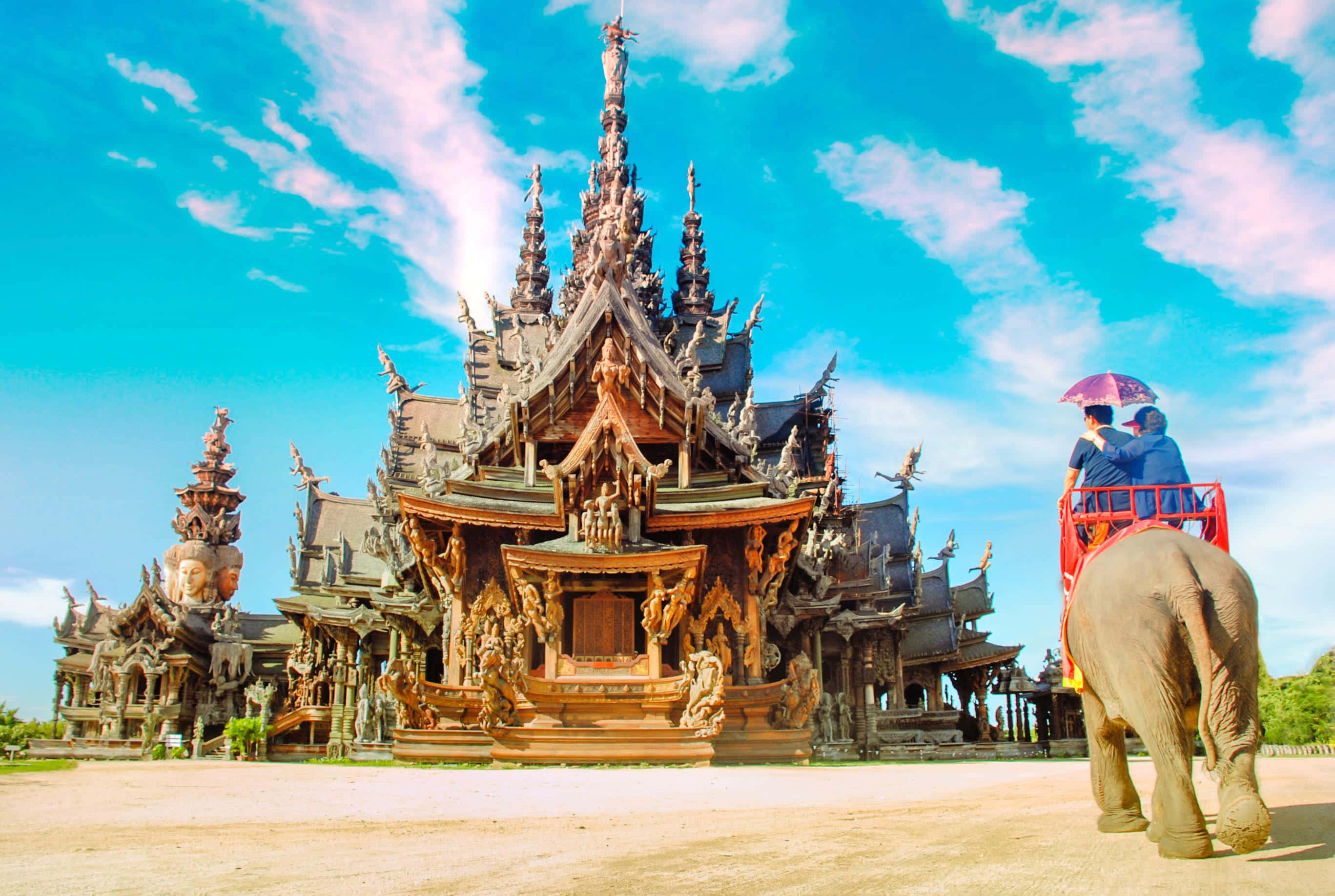 Sanctuary Of Truth, colorful, intricately carved wooden temple, 2K Desktop Wallpaper