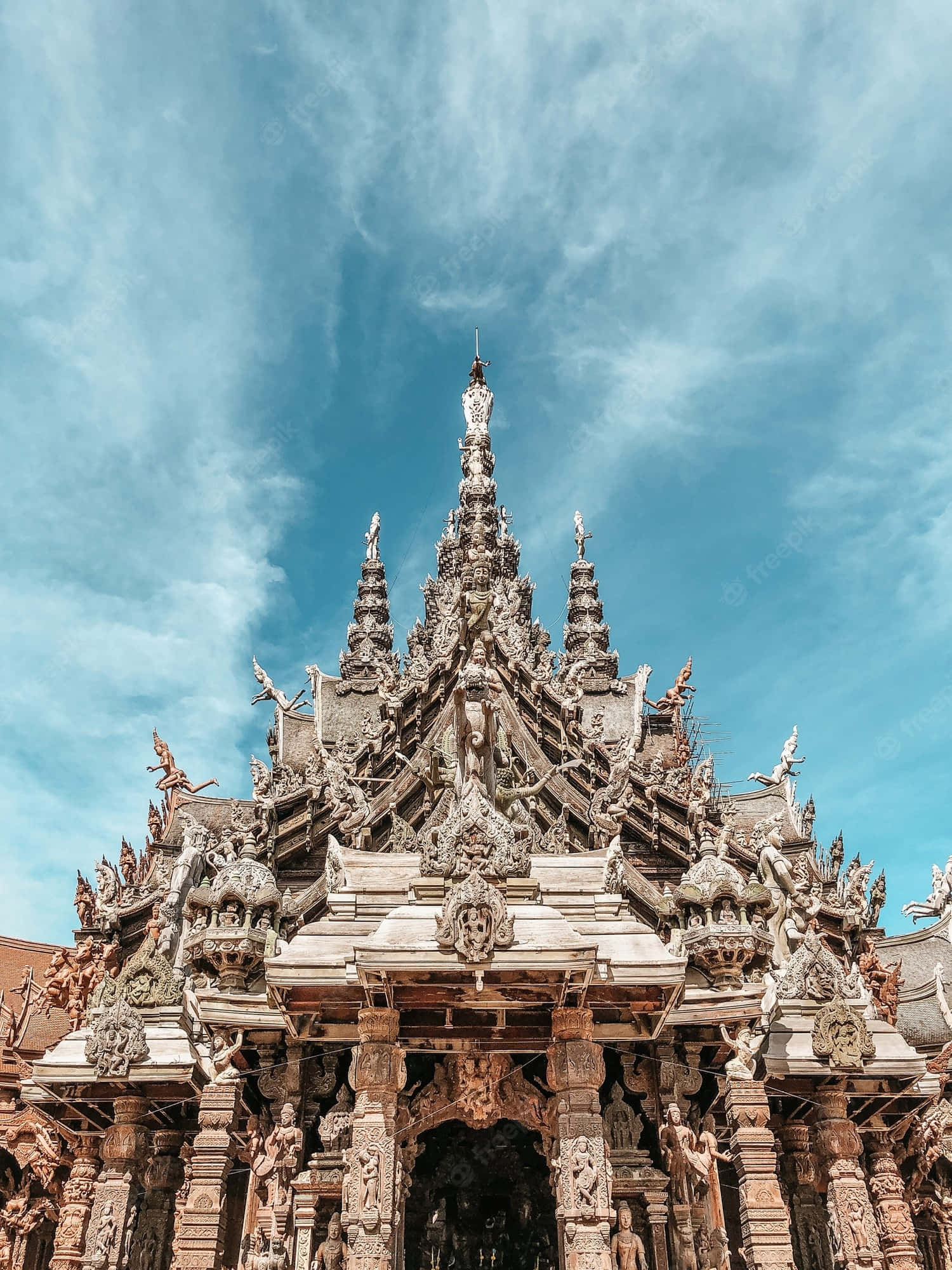 Sanctuary Of Truth, tall wooden temple, ornate statues, Full HD Phone Wallpaper