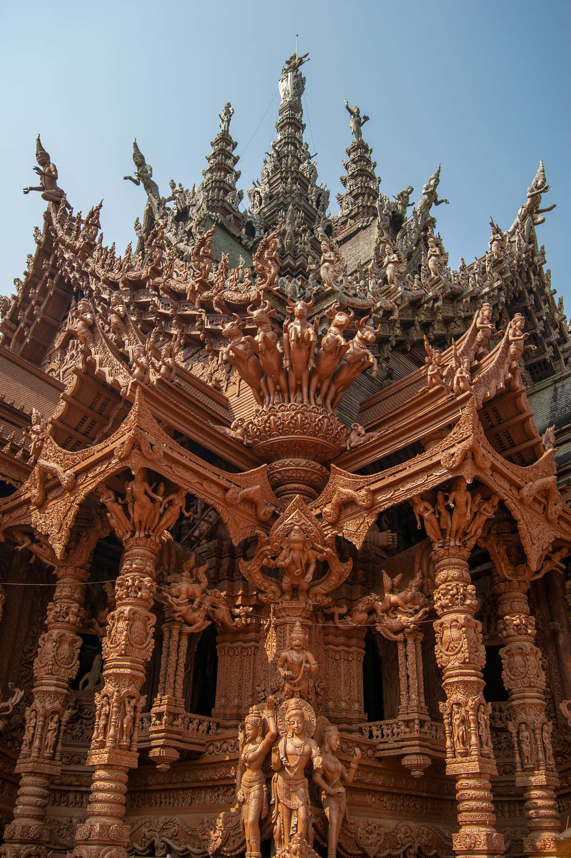 Sanctuary Of Truth, intricate architecture, towering wooden temple, 2K Phone Wallpaper