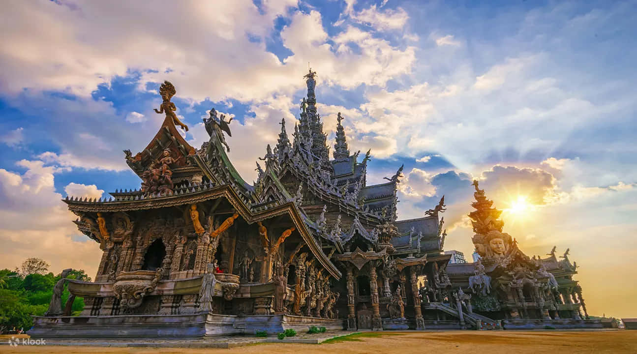 Sanctuary Of Truth, setting sun, golden sunset light, HD Desktop Wallpaper