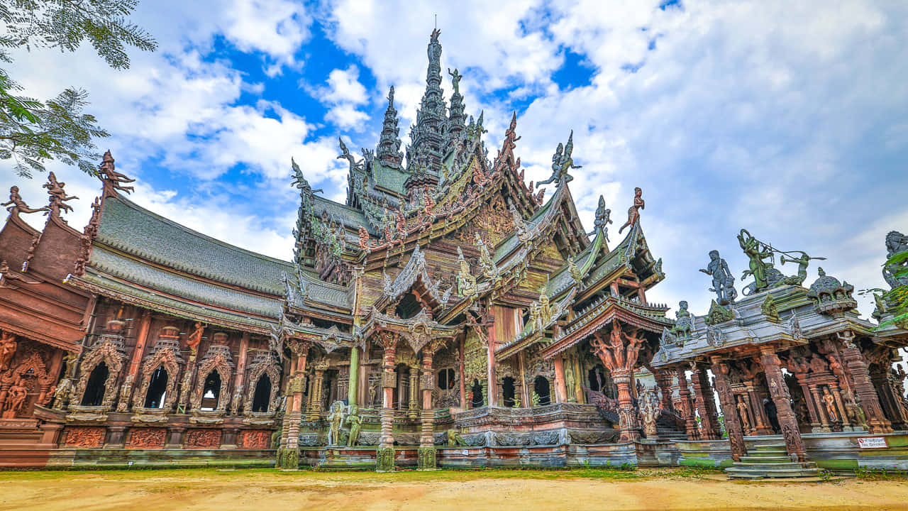 Sanctuary Of Truth, blue sky, fluffy clouds, HD Desktop Wallpaper