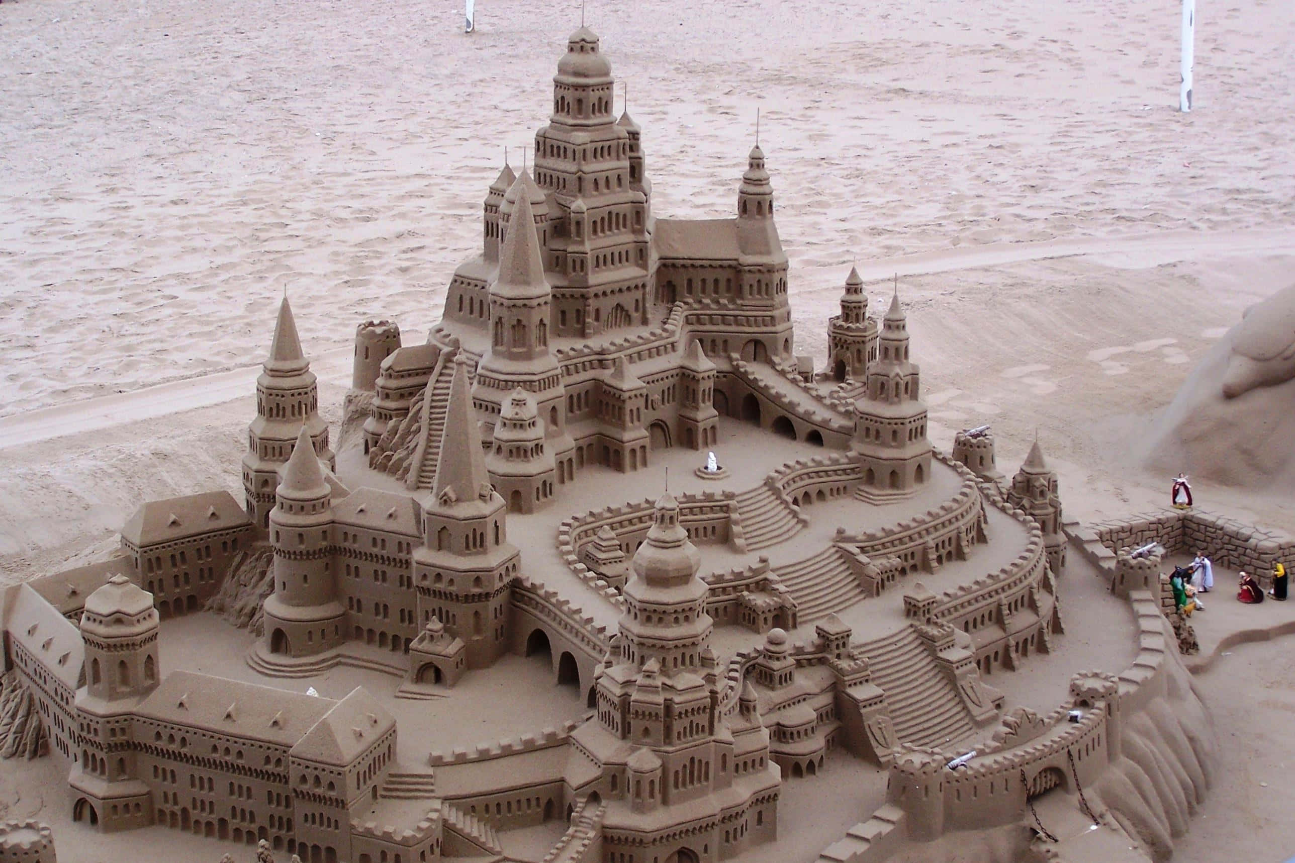 Sandcastles, sunset, beach, 2K Desktop Wallpaper
