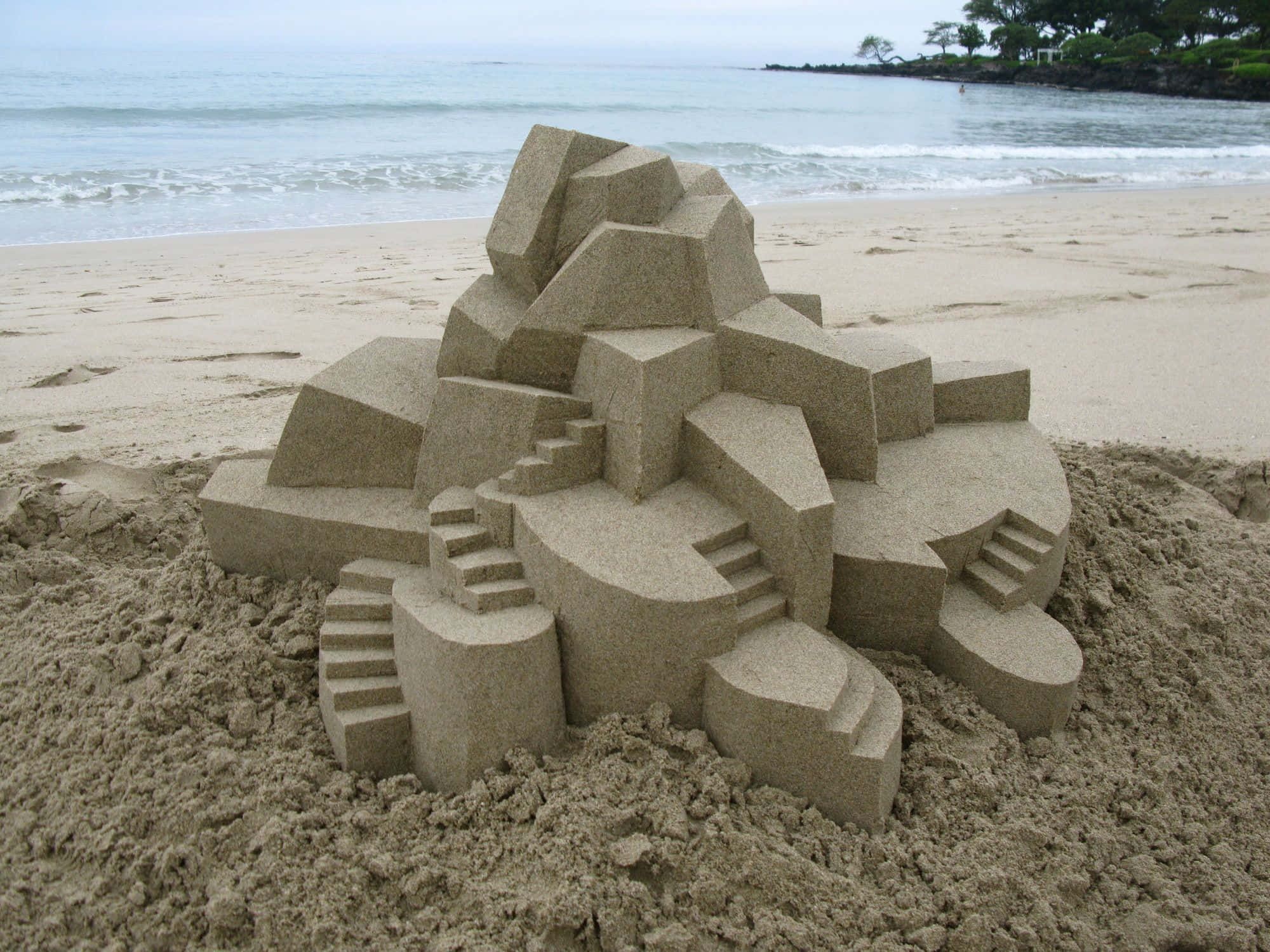 Sandcastles, geometric sandcastle, angular towers, Full HD Desktop Wallpaper