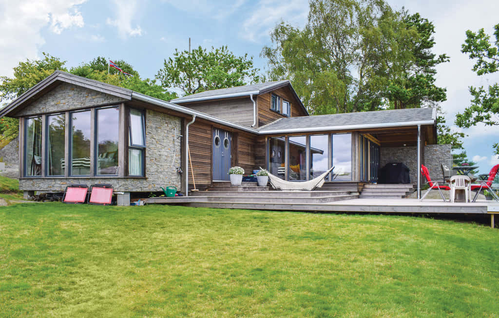 Sandefjord, coastline, modern stone and wood house, SD Desktop Wallpaper