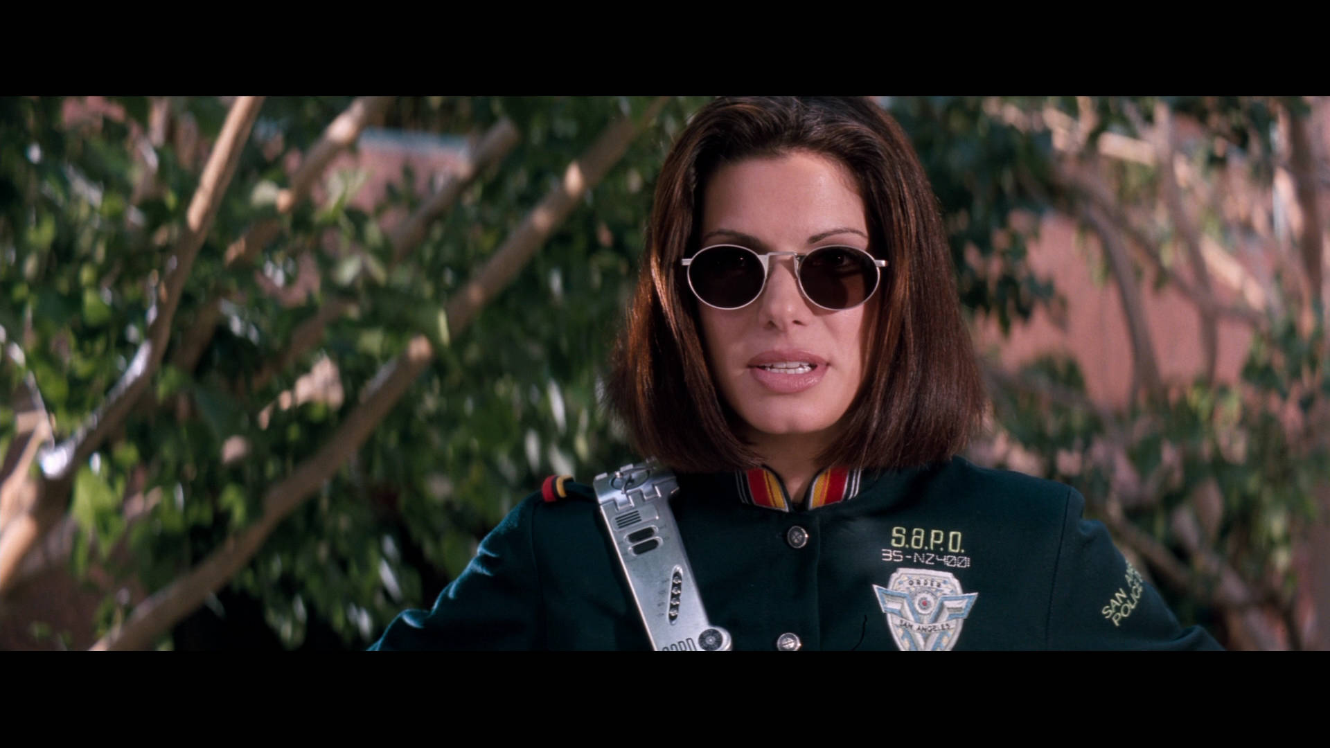 Sandra Bullock, dark green police uniform, sunglasses, Full HD Desktop Wallpaper