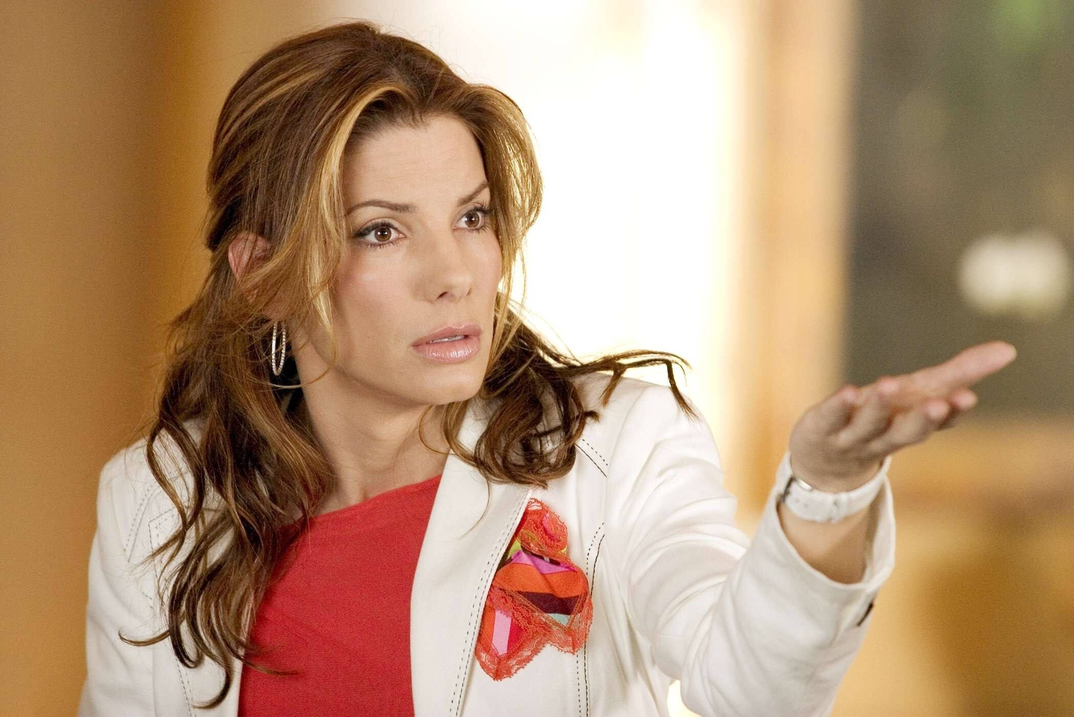 Sandra Bullock, white coat, brown hair, Full HD Desktop Wallpaper