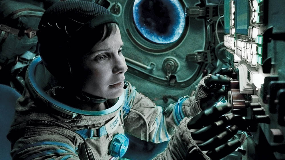 Sandra Bullock, spacesuit, glowing control panel, SD Desktop Wallpaper