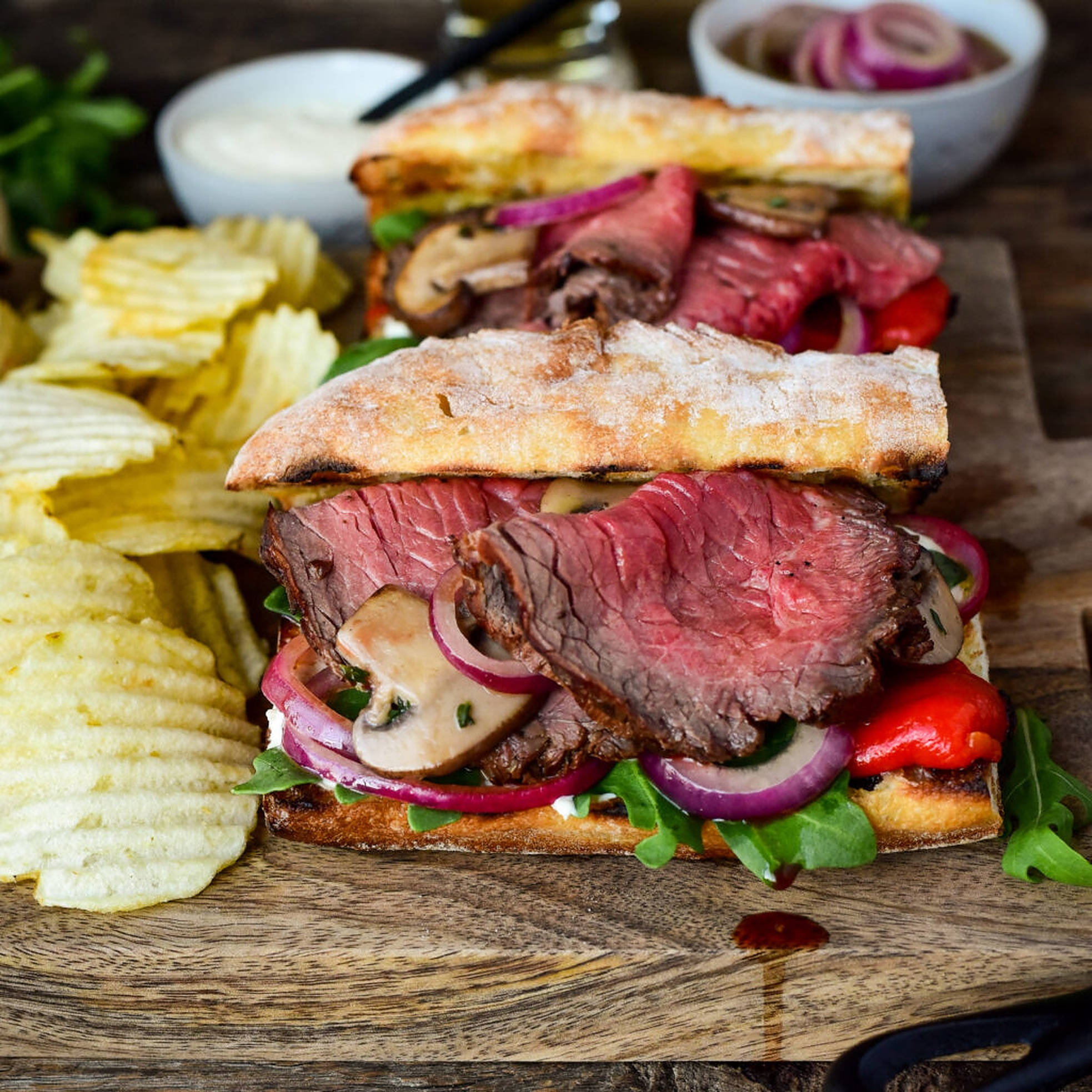 beef and mushroom sandwich, roast beef, mushrooms, Full HD Desktop Wallpaper