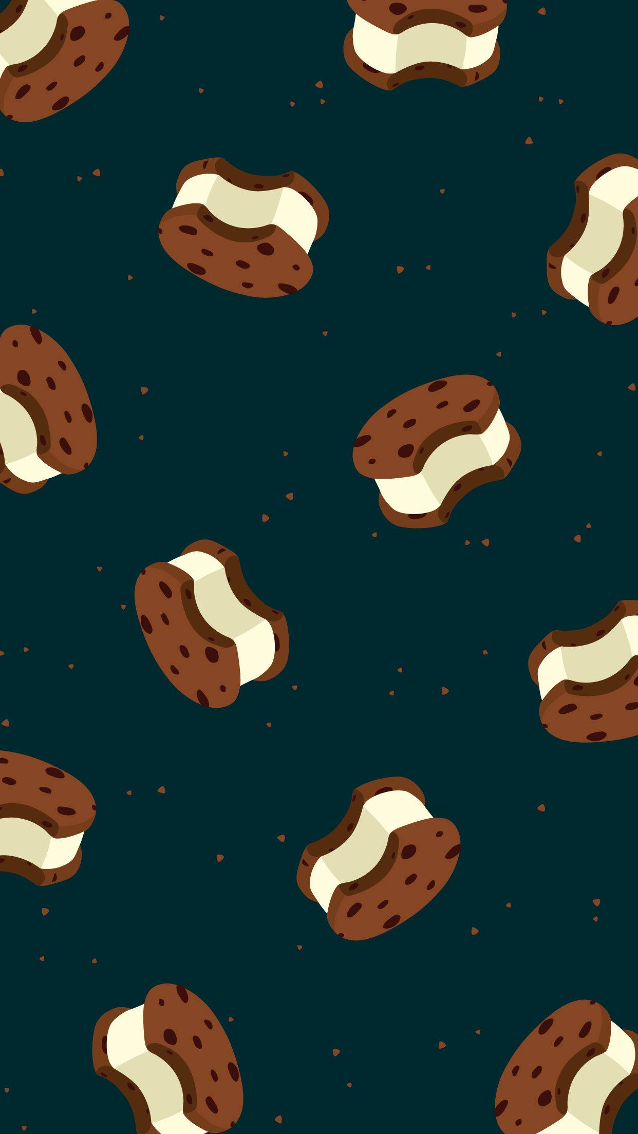 Chocolate chip cookie, ice cream sandwich, dark teal background, Full HD Phone Wallpaper