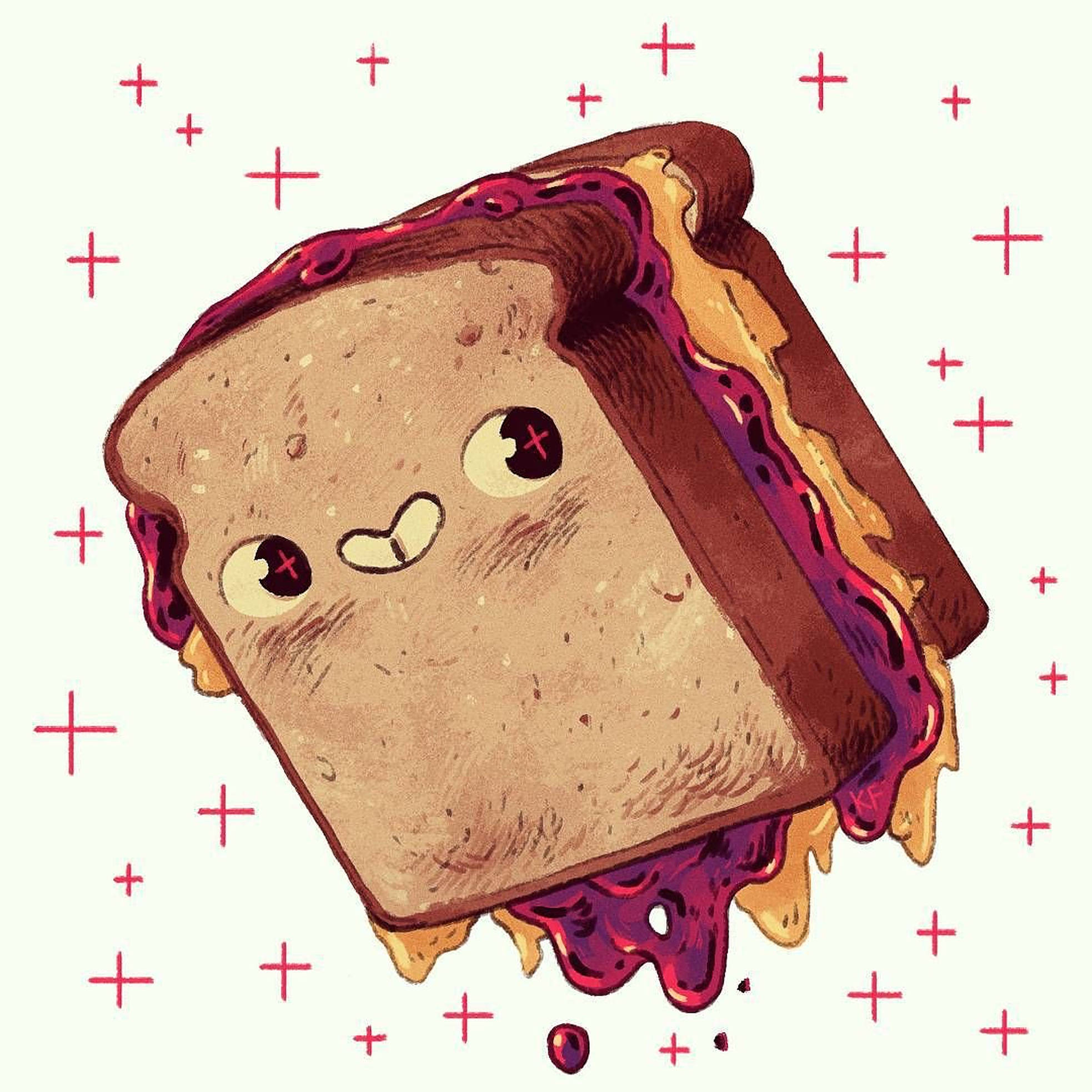 peanut butter jelly sandwich, purple and yellow filling, smiling eyes, Full HD Desktop Wallpaper
