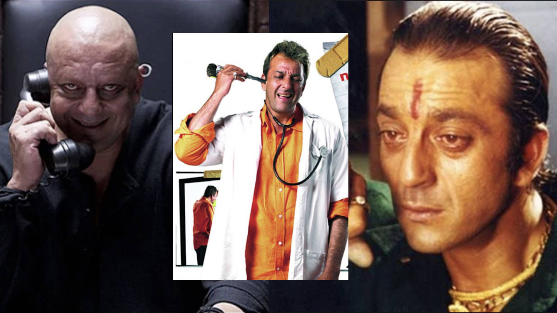 Sanjay Dutt, triptych, male actors, Full HD Desktop Wallpaper