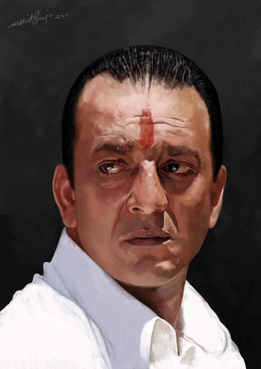 Sanjay Dutt, red mark on forehead, white shirt, SD Phone Wallpaper