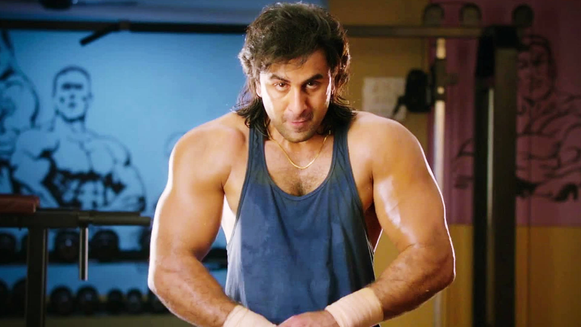 Sanjay Dutt, blue tank top, gym, Full HD Desktop Wallpaper
