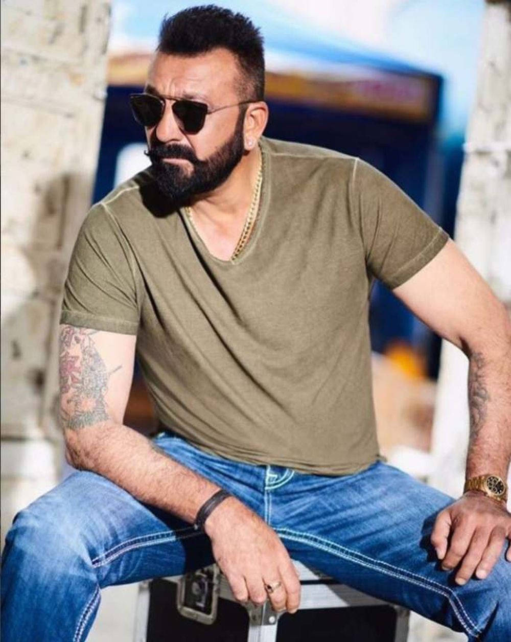 Sanjay Dutt, olive tee, sunglasses, SD Phone Wallpaper
