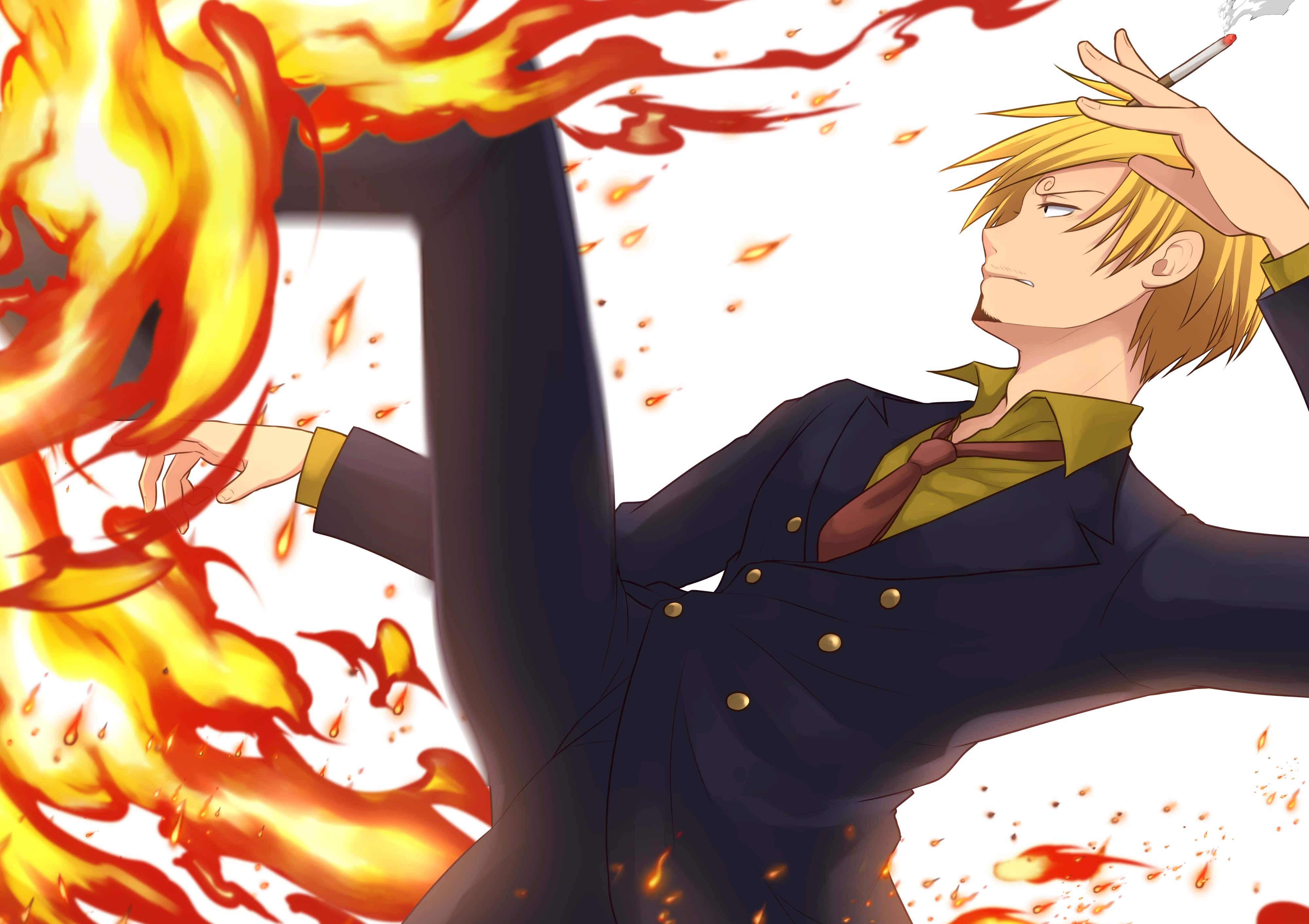 Sanji 4K, blonde anime man, dark suit, 4K Desktop Wallpaper
