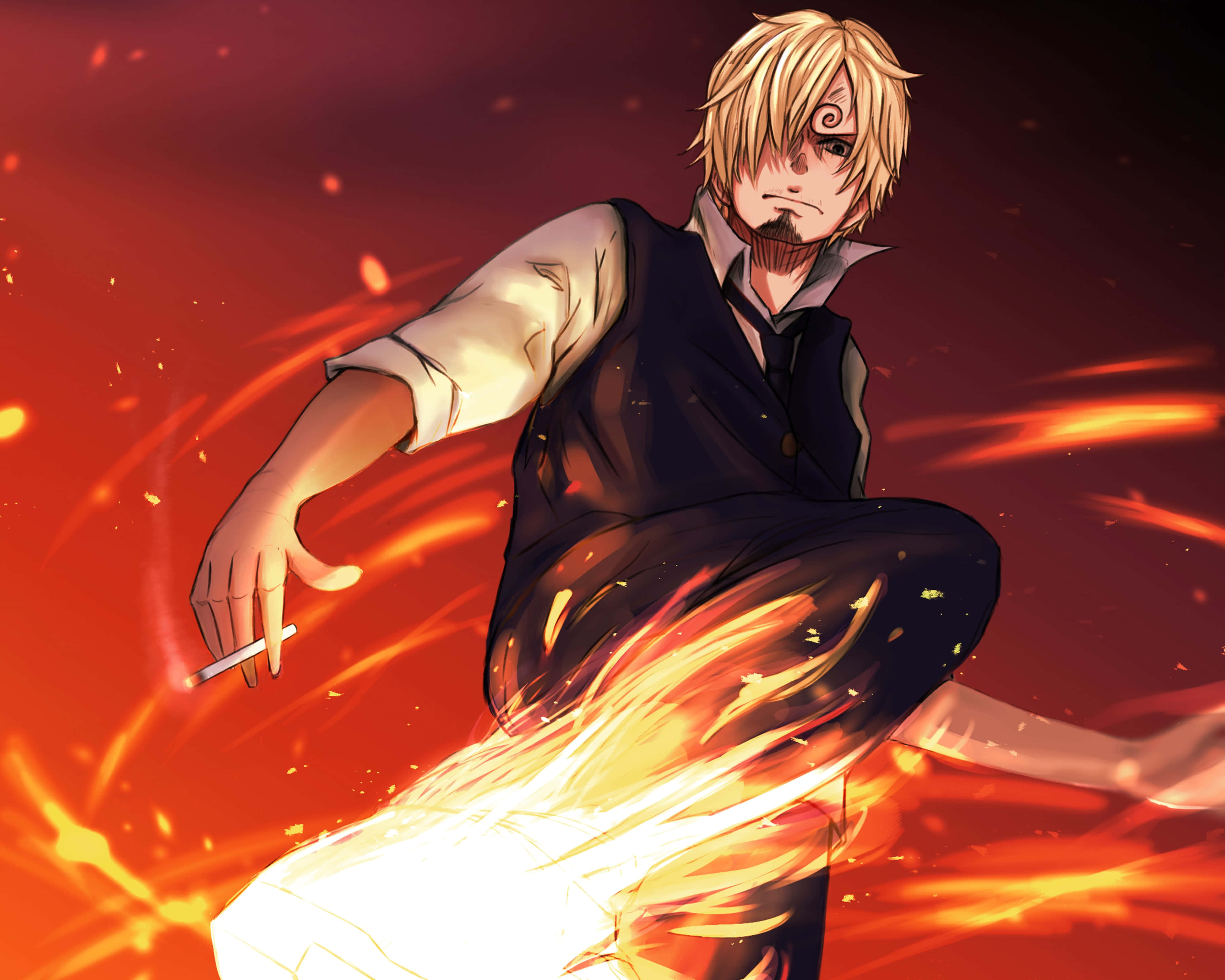 Sanji, 4K, fiery orange sparks, 4K Desktop Wallpaper