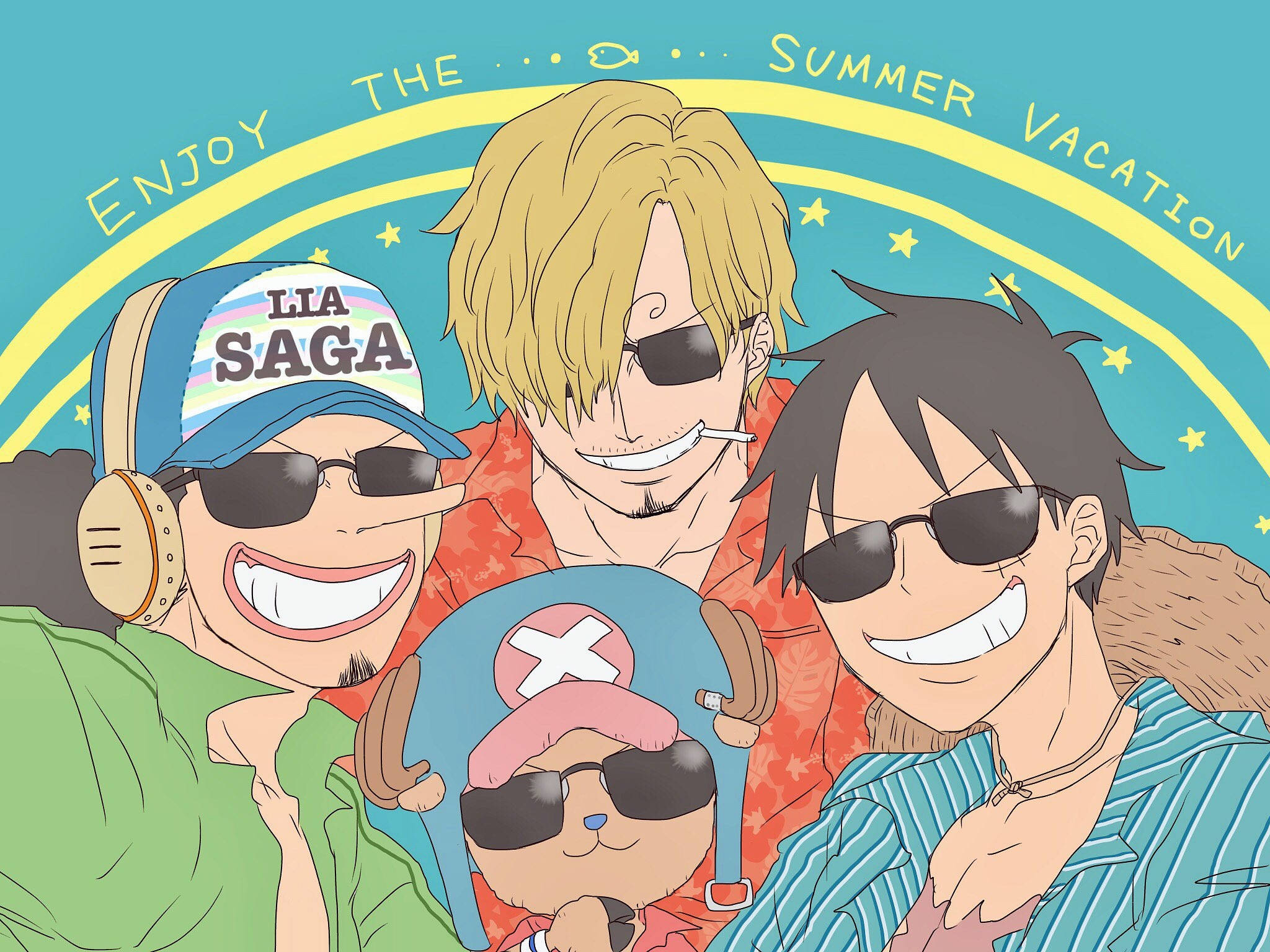 Sanji, sunglasses, summer-themed arch, Full HD Desktop Wallpaper
