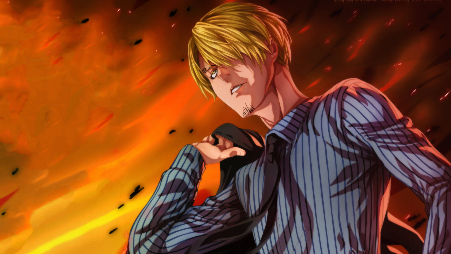 Sanji, striped shirt, fiery orange and red background, Full HD Desktop Wallpaper