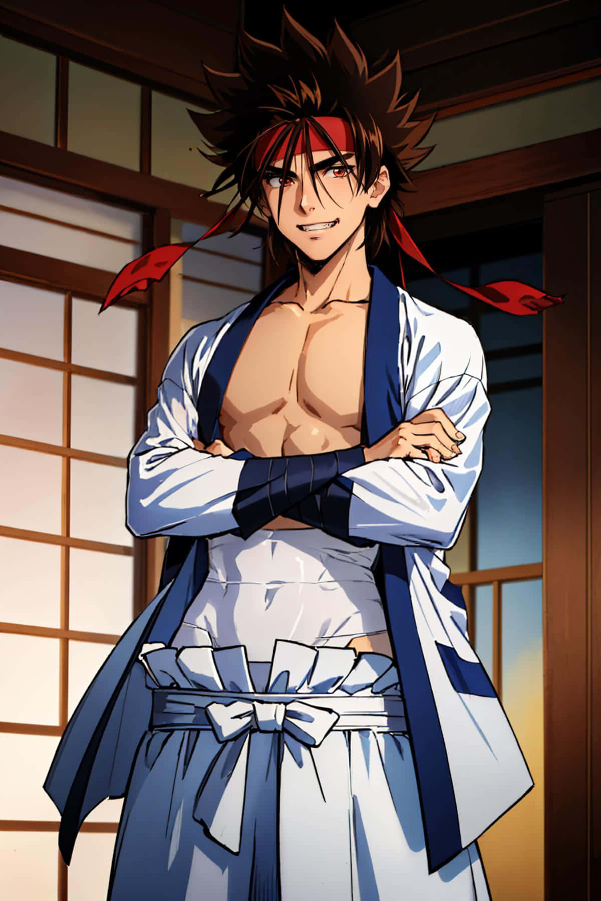 Sanosuke Sagara, spiky brown hair, red headband, HD Phone Wallpaper