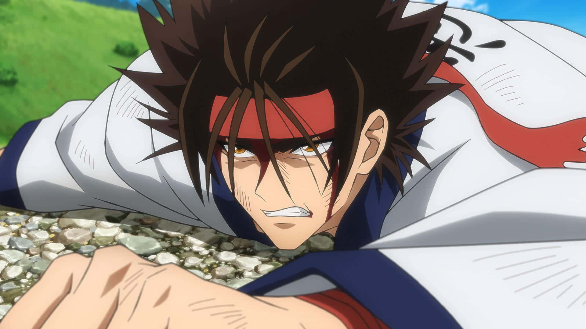 Sanosuke Sagara, spiky brown hair, red headband, Full HD Desktop Wallpaper