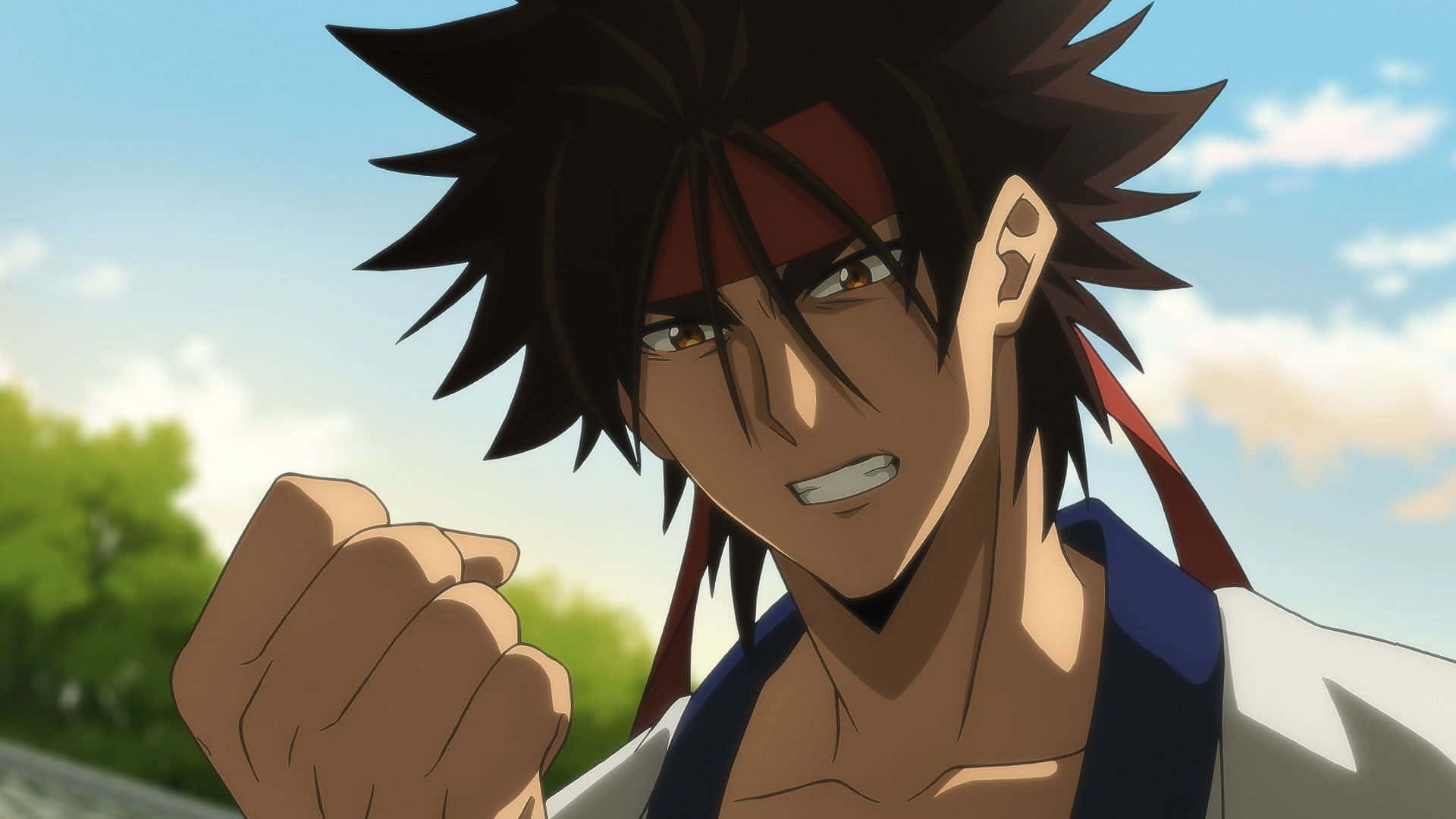 Sanosuke Sagara, spiky black hair, red headband, Full HD Desktop Wallpaper