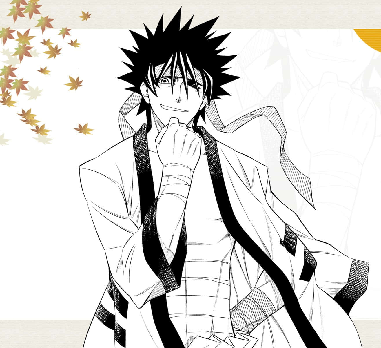 Sanosuke Sagara, spiky-haired anime character, traditional robe, HD Desktop Wallpaper