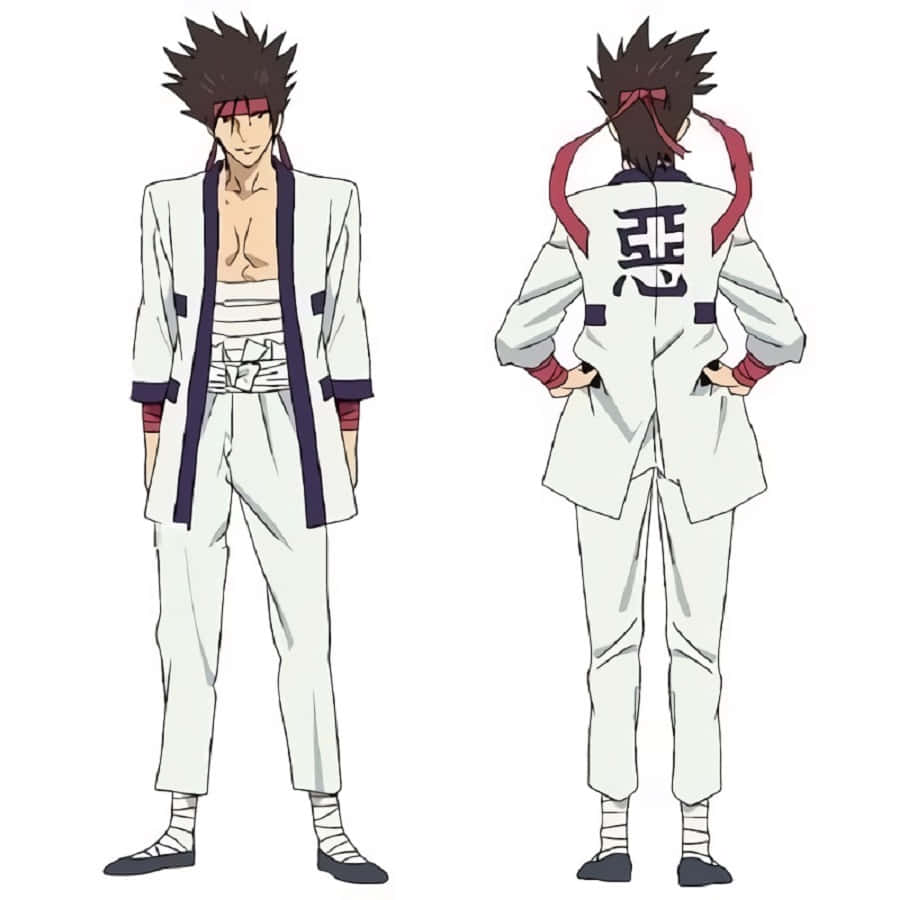 Sanosuke Sagara, white martial arts uniform, red accents, SD Desktop Wallpaper