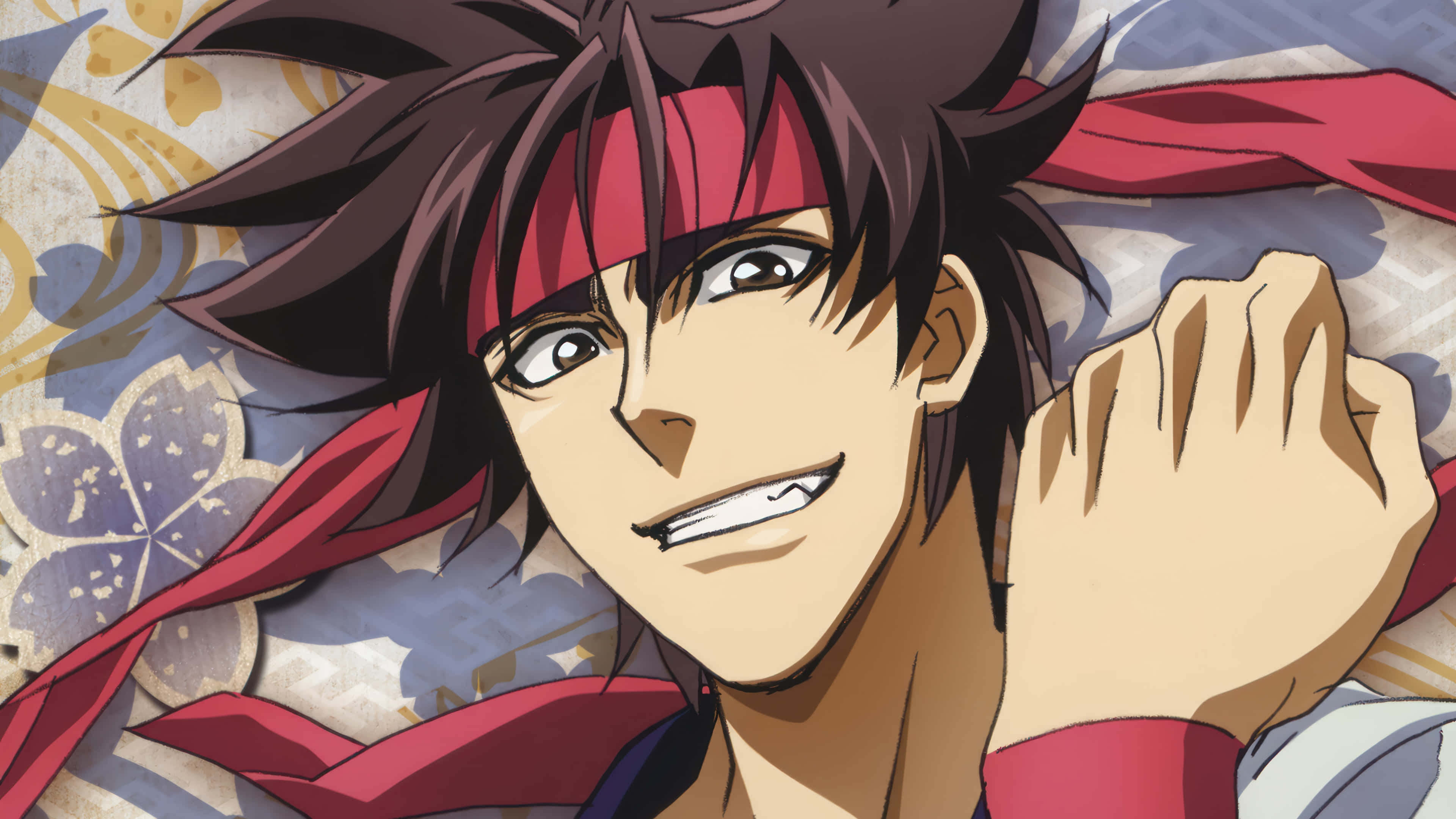 Sanosuke Sagara, spiky brown hair, red headband, 4K Desktop Wallpaper