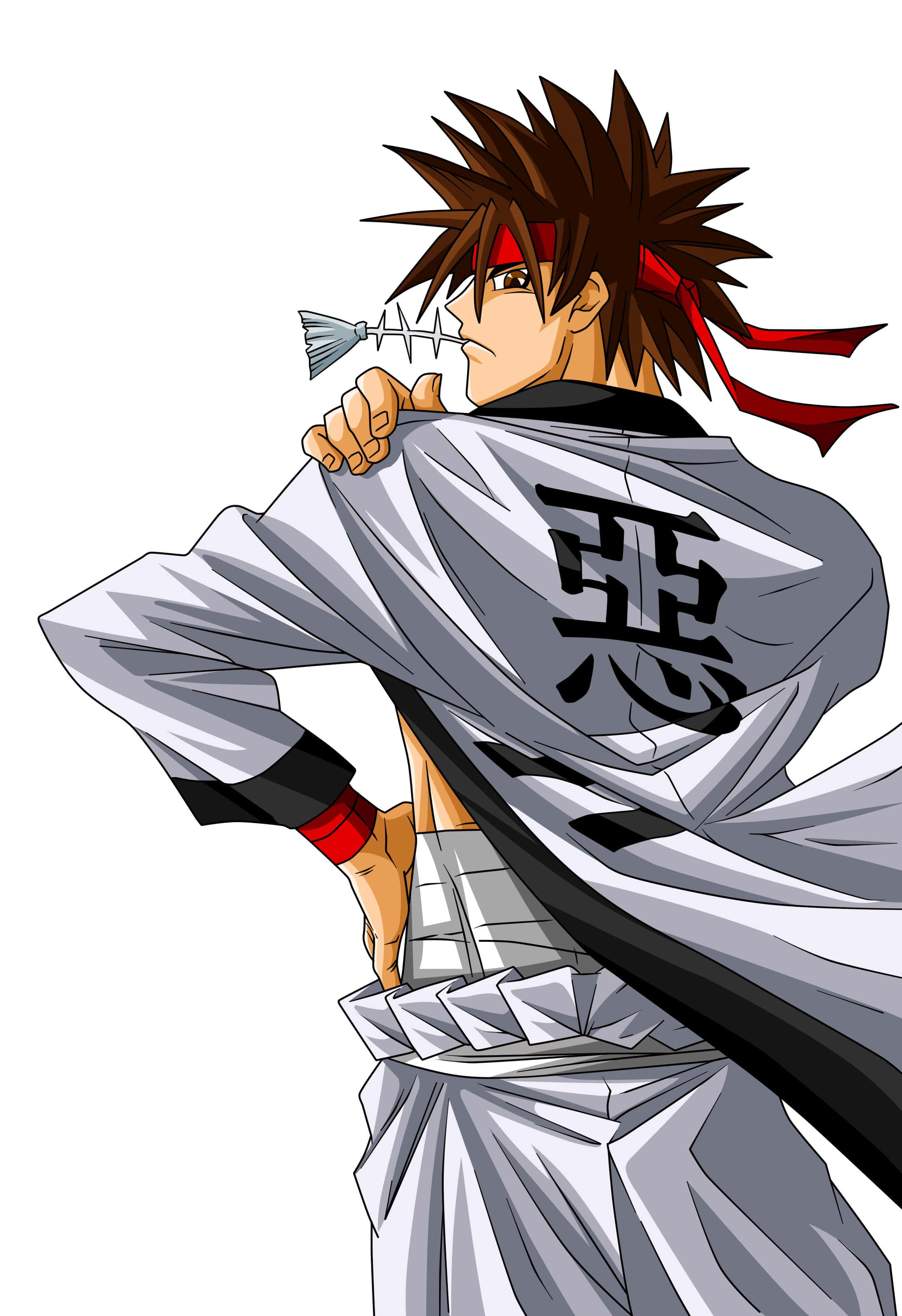 Sanosuke Sagara, spiky brown hair, red headband, 2K Phone Wallpaper
