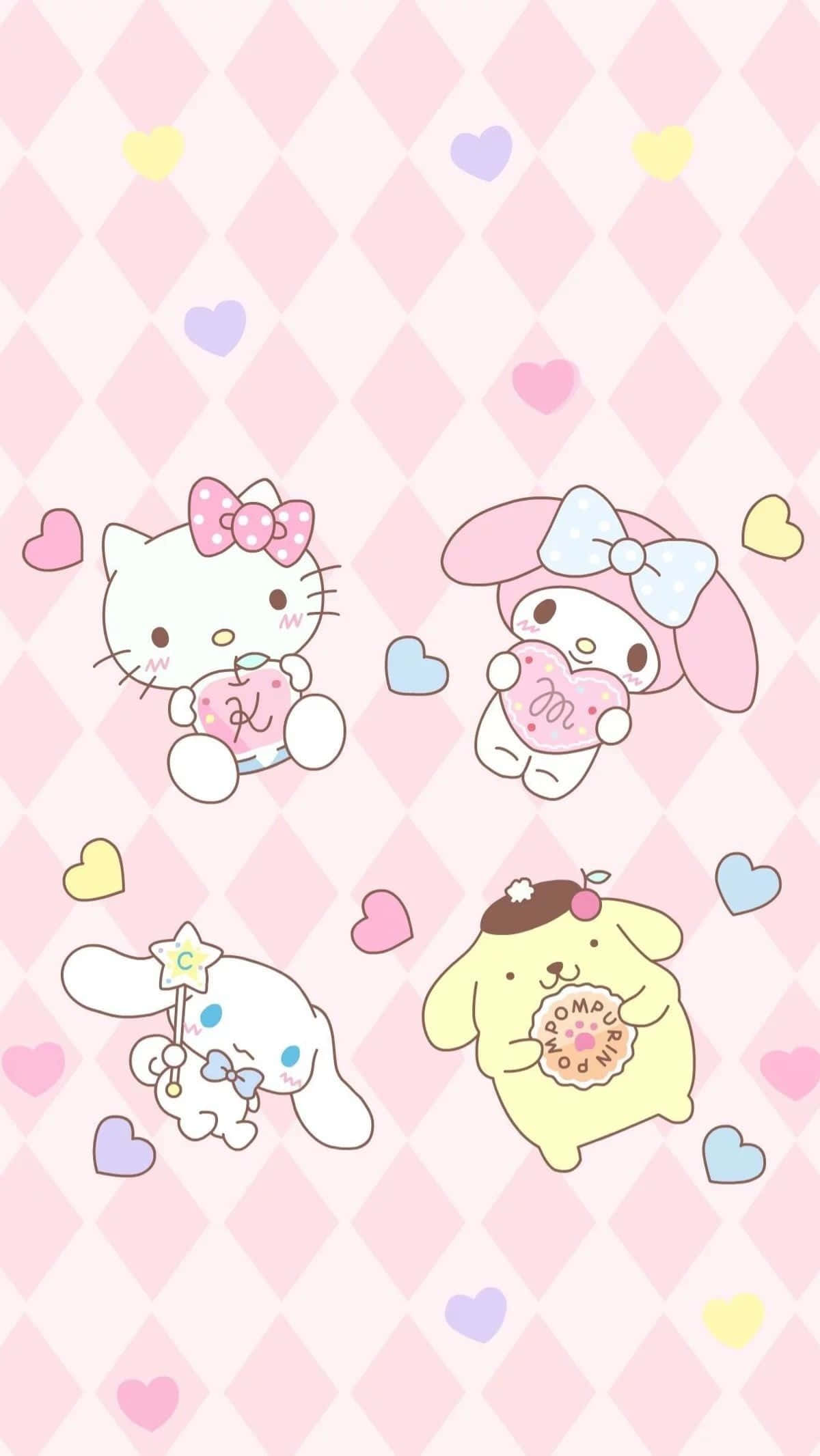 Sanrio Phone, Sanrio characters, pastel hearts, Full HD Phone Wallpaper